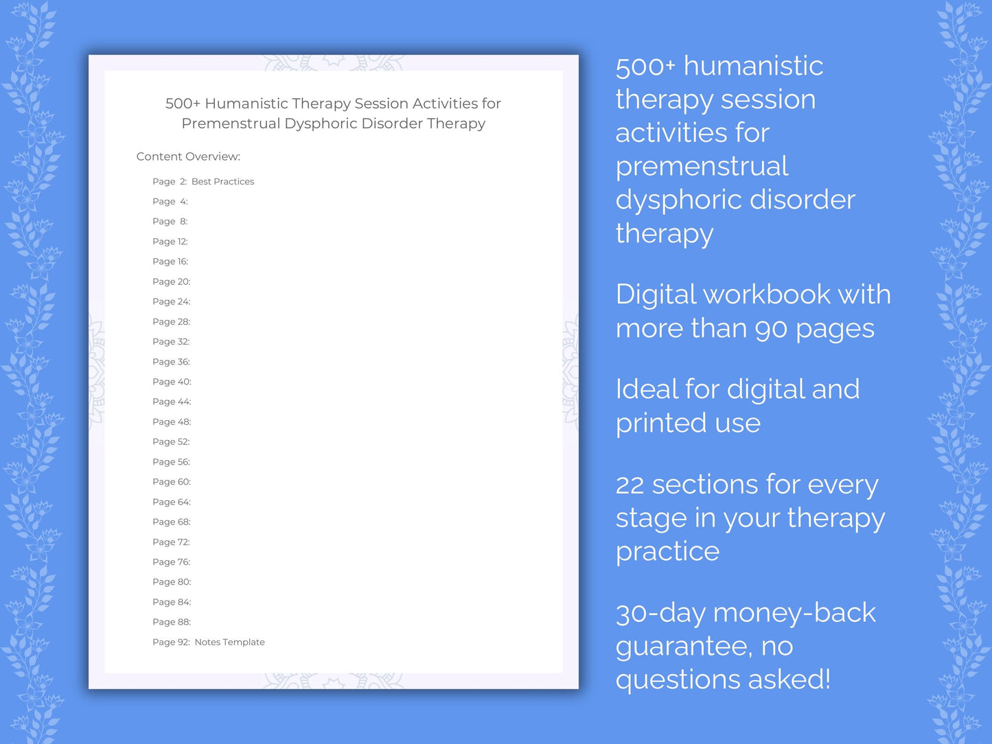 Premenstrual Dysphoric Disorder Humanistic Therapy Therapist Worksheets