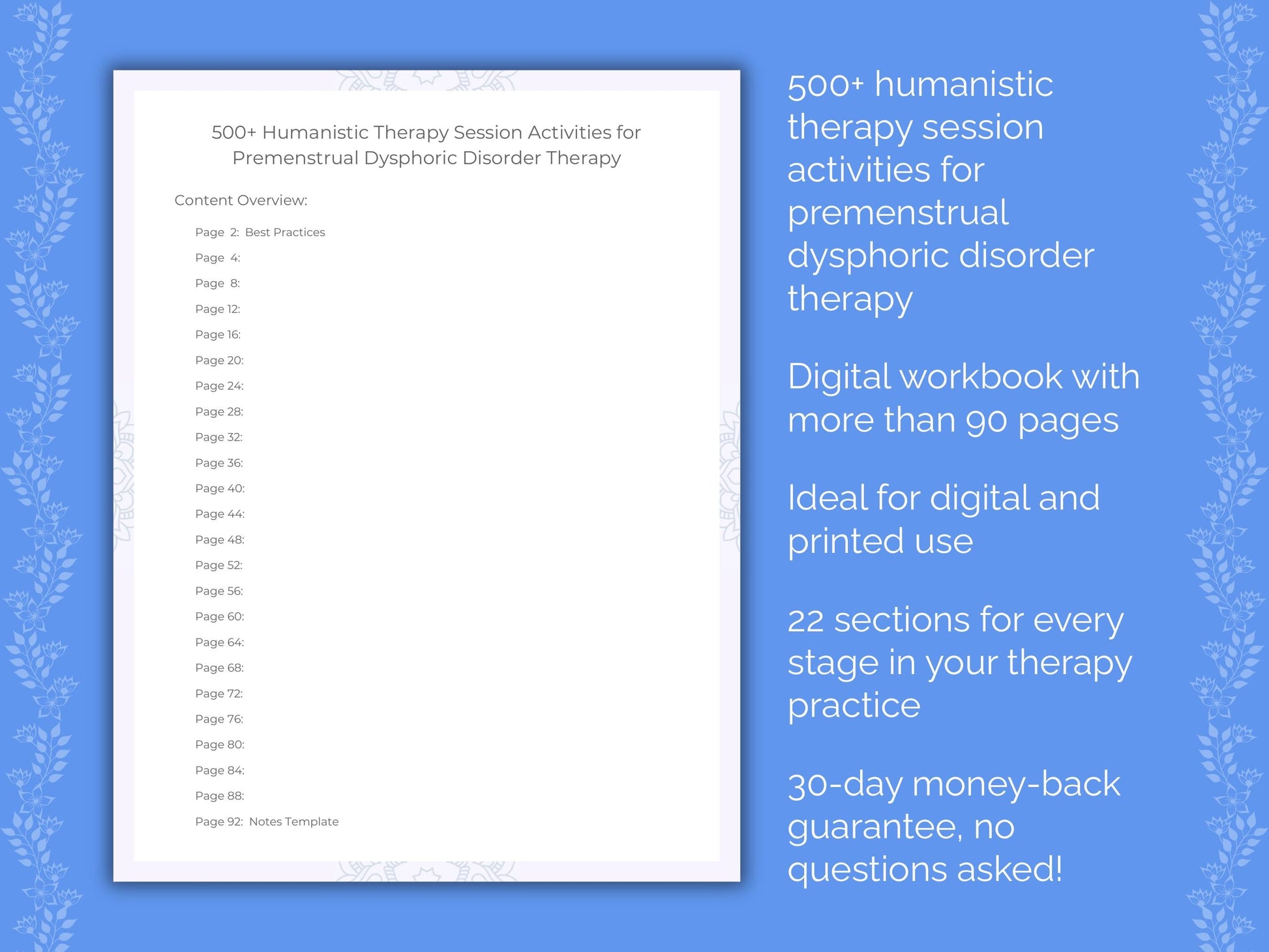 Premenstrual Dysphoric Disorder Humanistic Therapy Therapist Worksheets