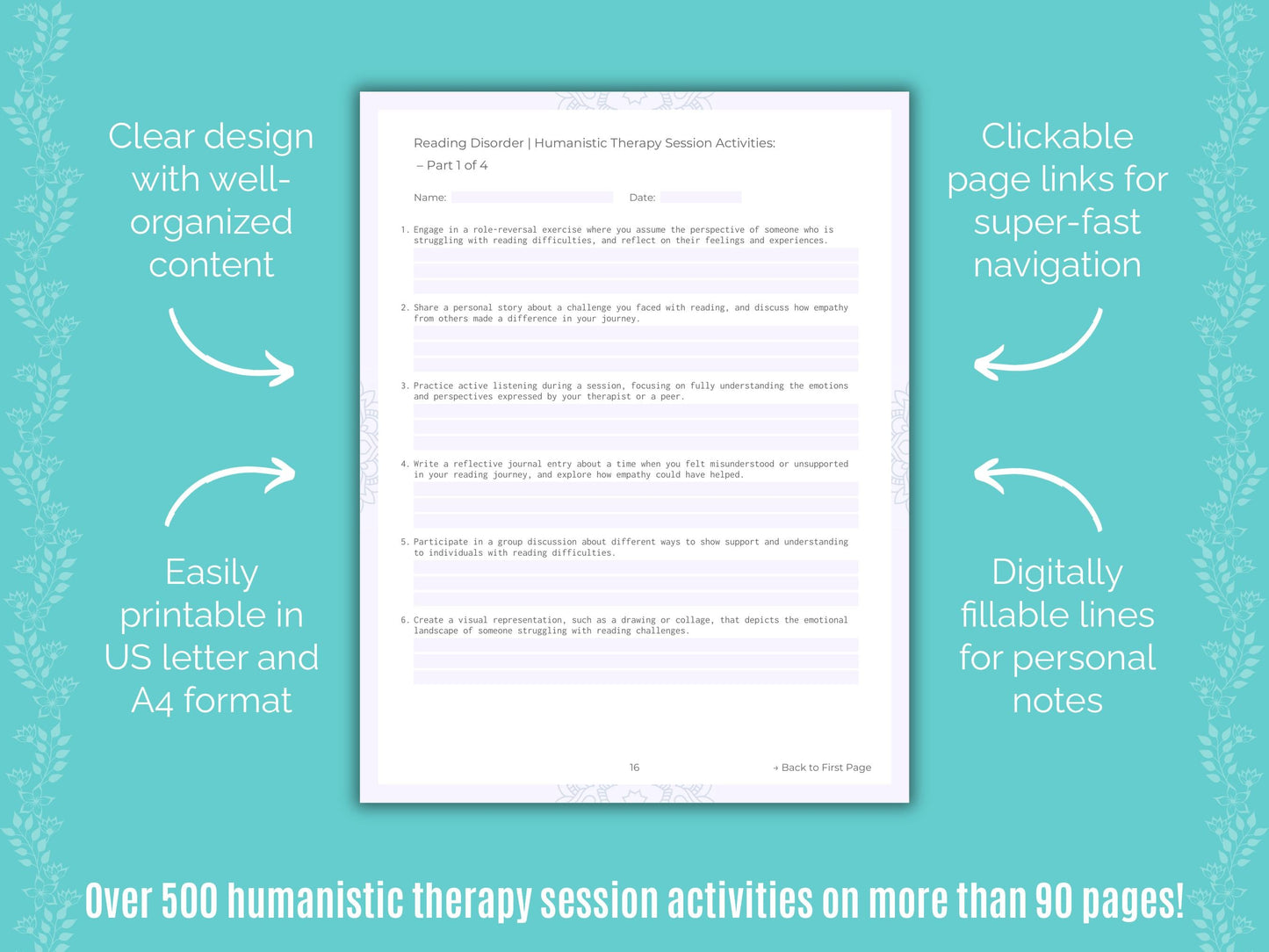 Reading Disorder Humanistic Therapy Counseling Templates