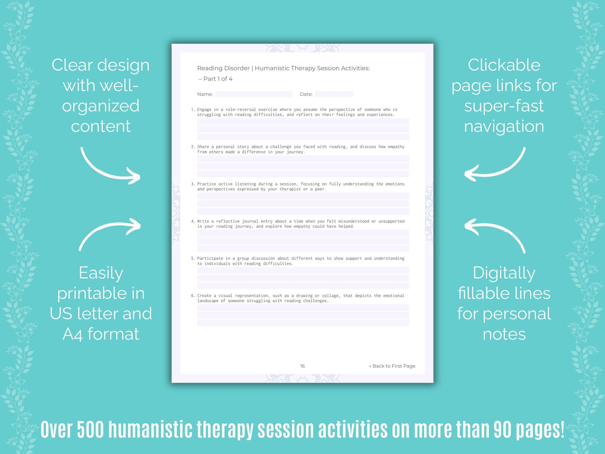 Reading Disorder Humanistic Therapy Counseling Templates
