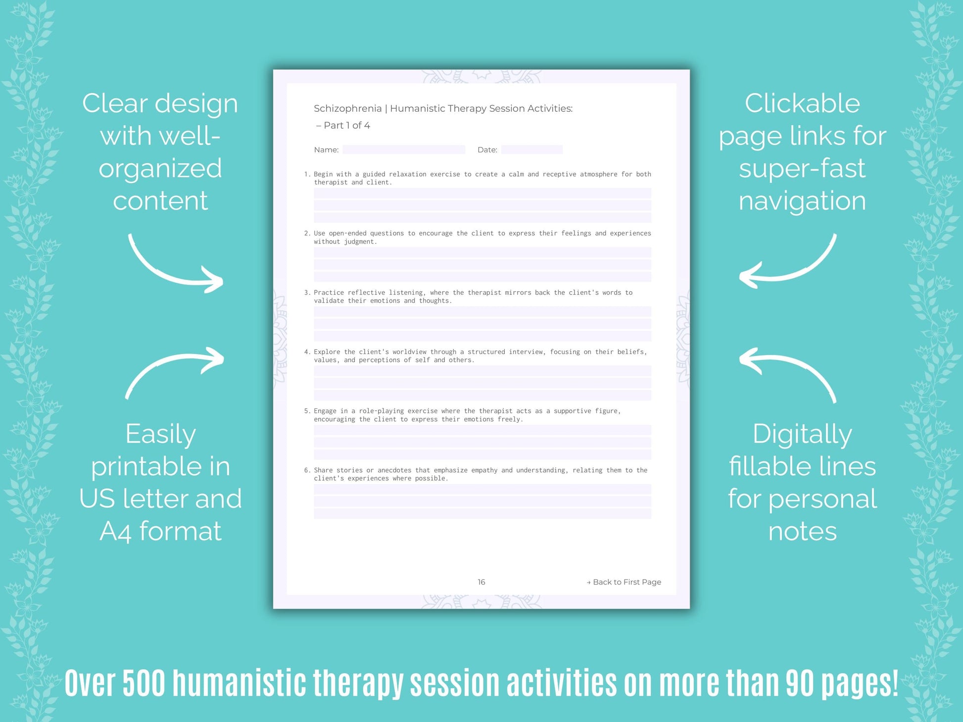 Schizophrenia Humanistic Therapy Counseling Templates