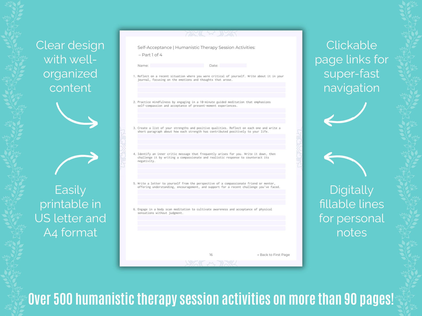 Self-Acceptance Humanistic Therapy Counseling Templates