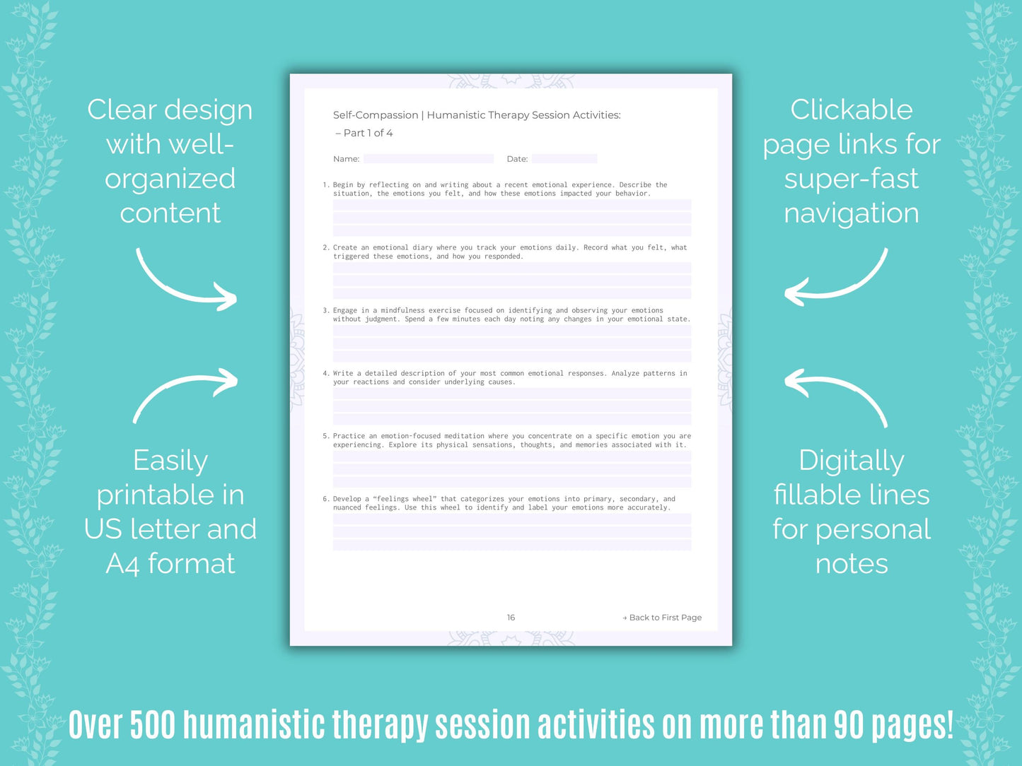 Self-Compassion Humanistic Therapy Counseling Templates