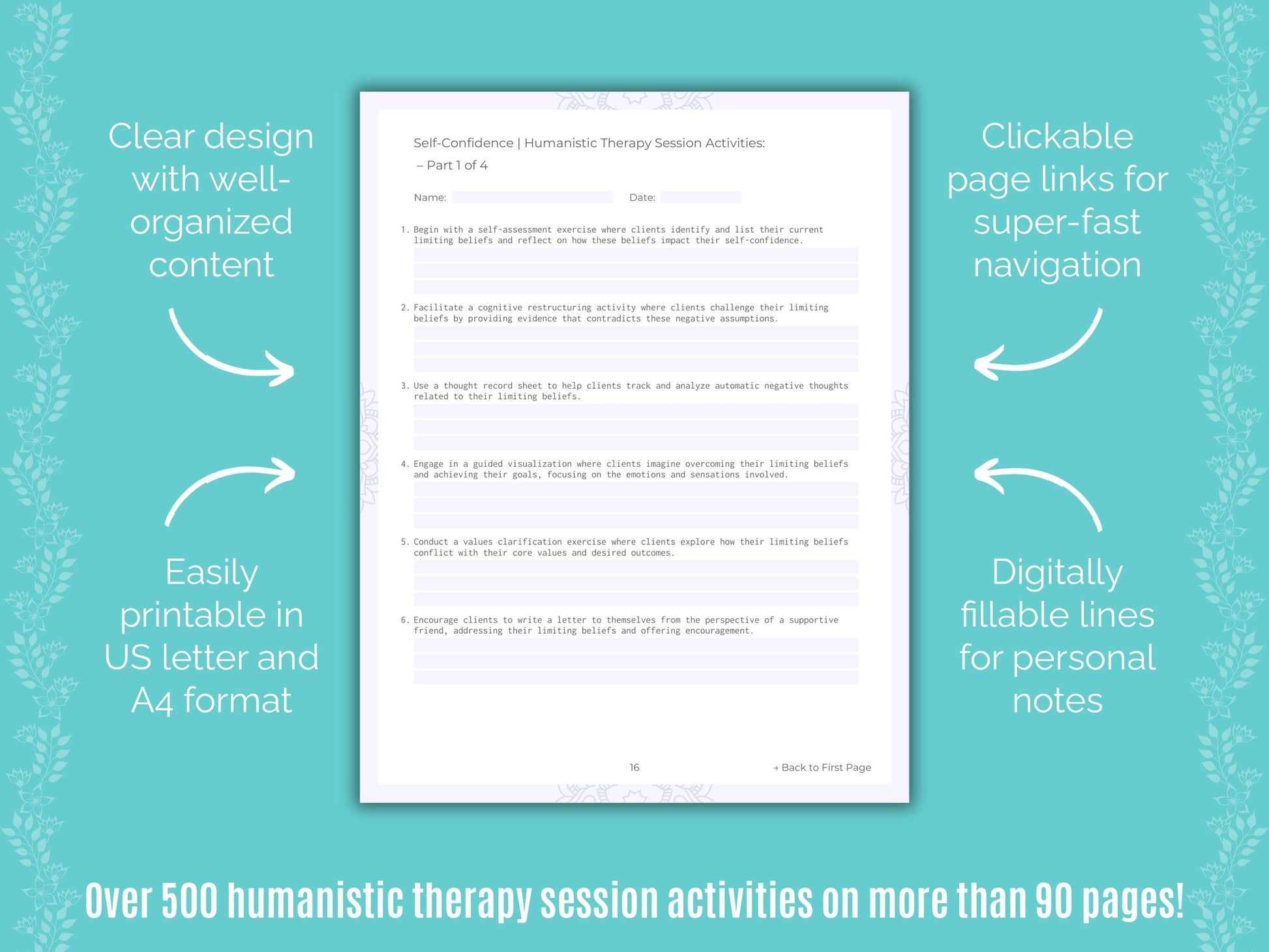 Self-Confidence Humanistic Therapy Counseling Templates