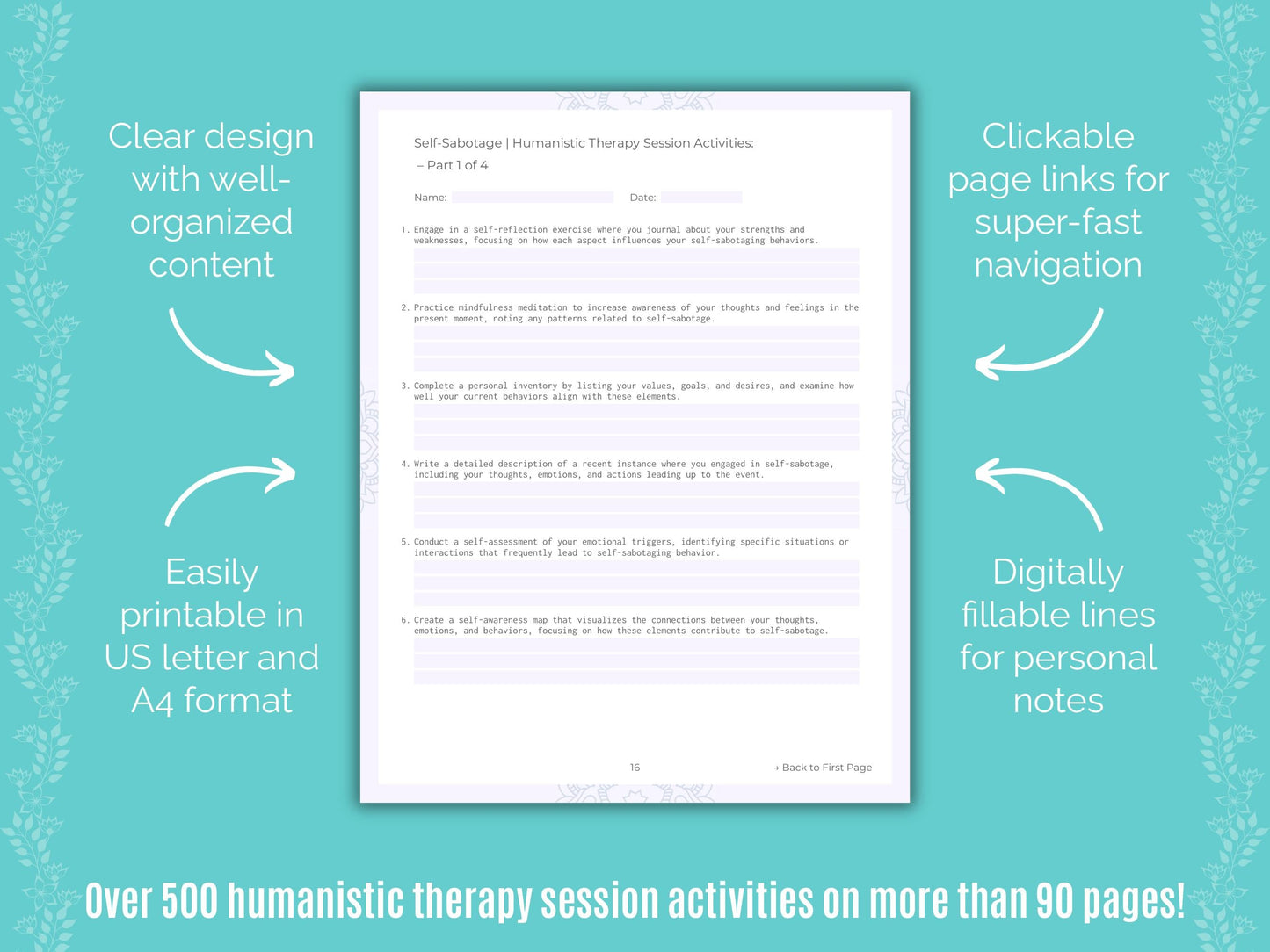Self-Sabotage Humanistic Therapy Counseling Templates