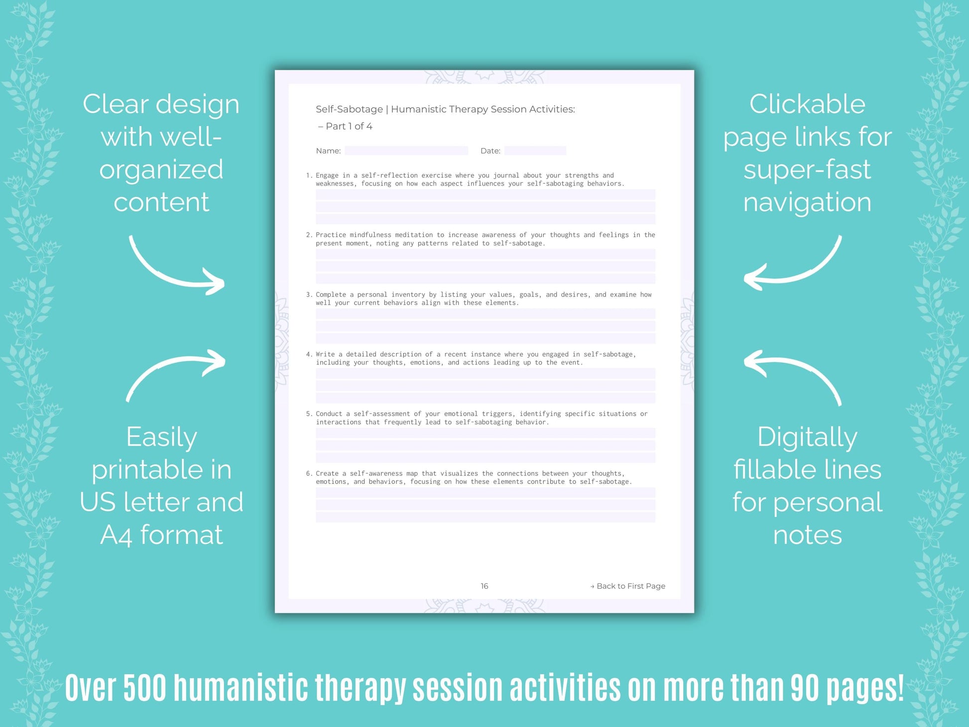 Self-Sabotage Humanistic Therapy Counseling Templates