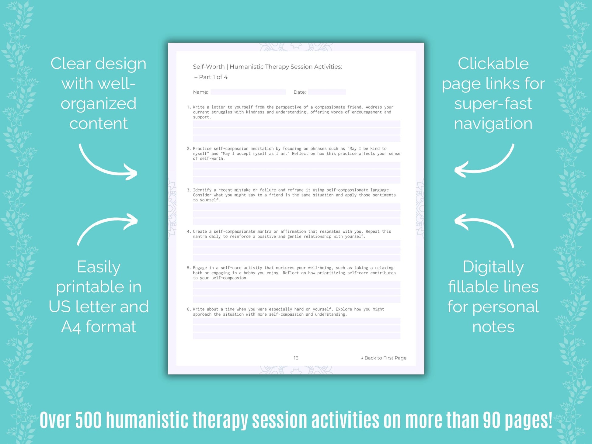 Self-Worth Humanistic Therapy Counseling Templates