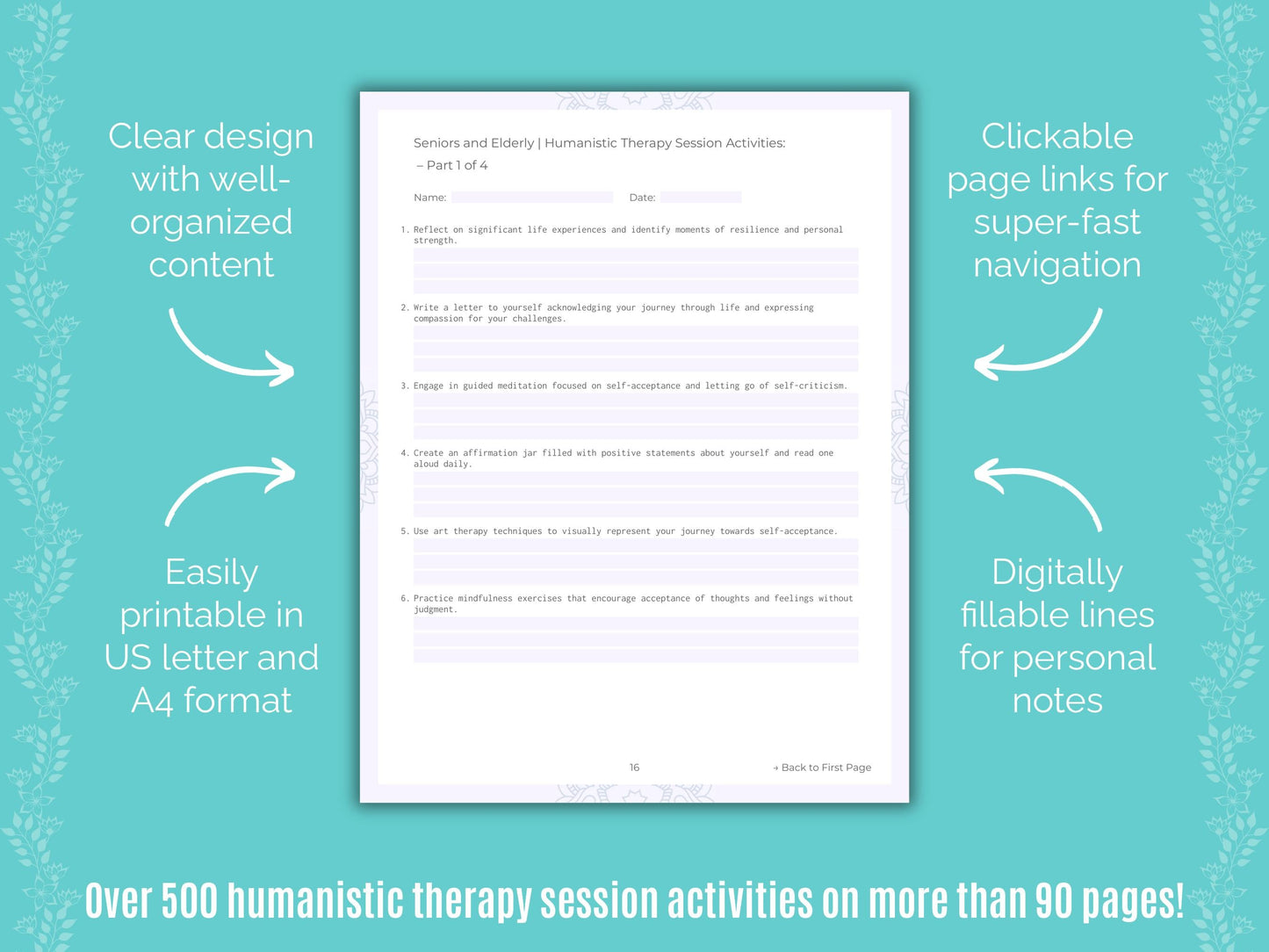 Seniors and Elderly Humanistic Therapy Counseling Templates