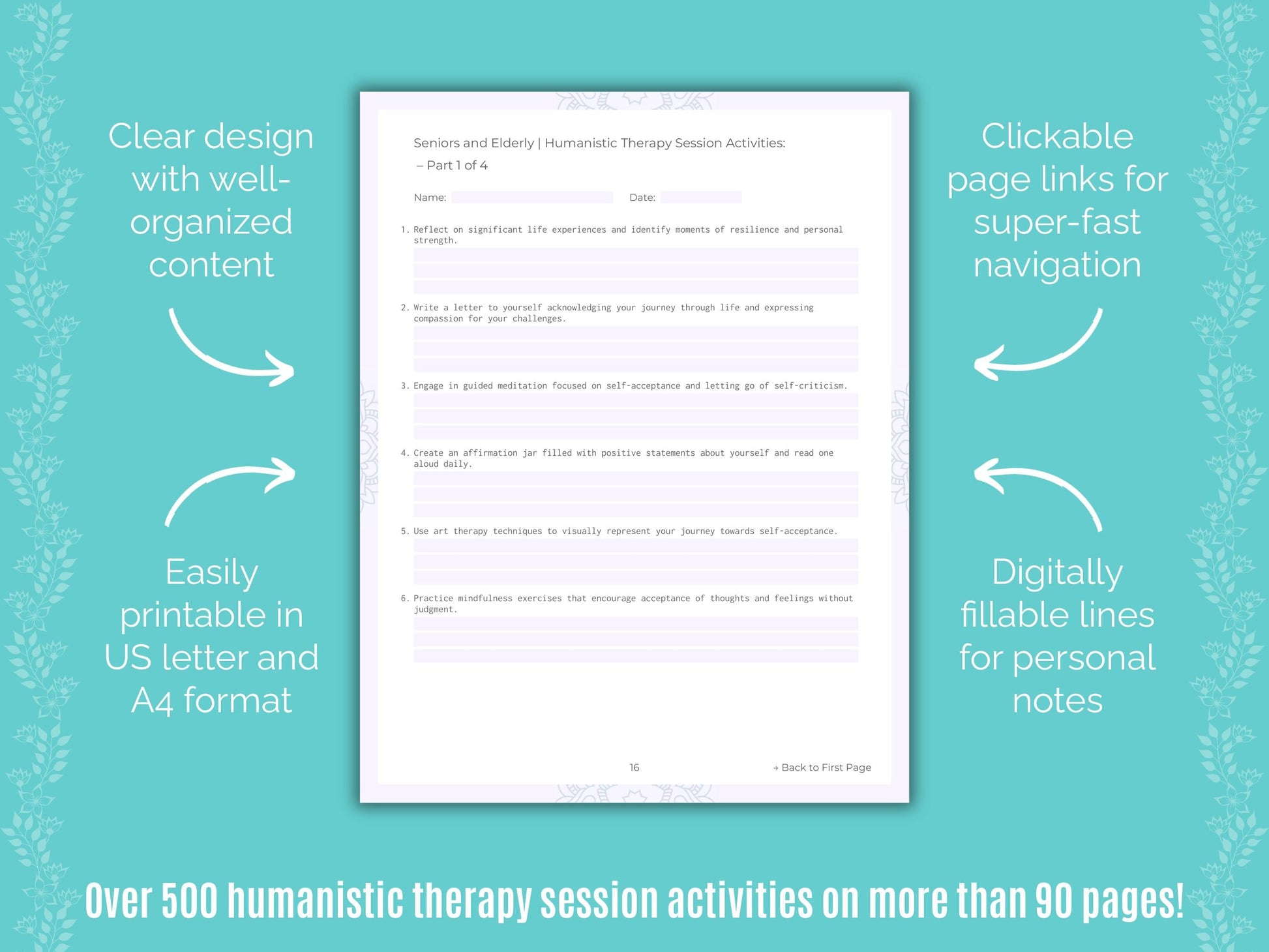 Seniors and Elderly Humanistic Therapy Counseling Templates