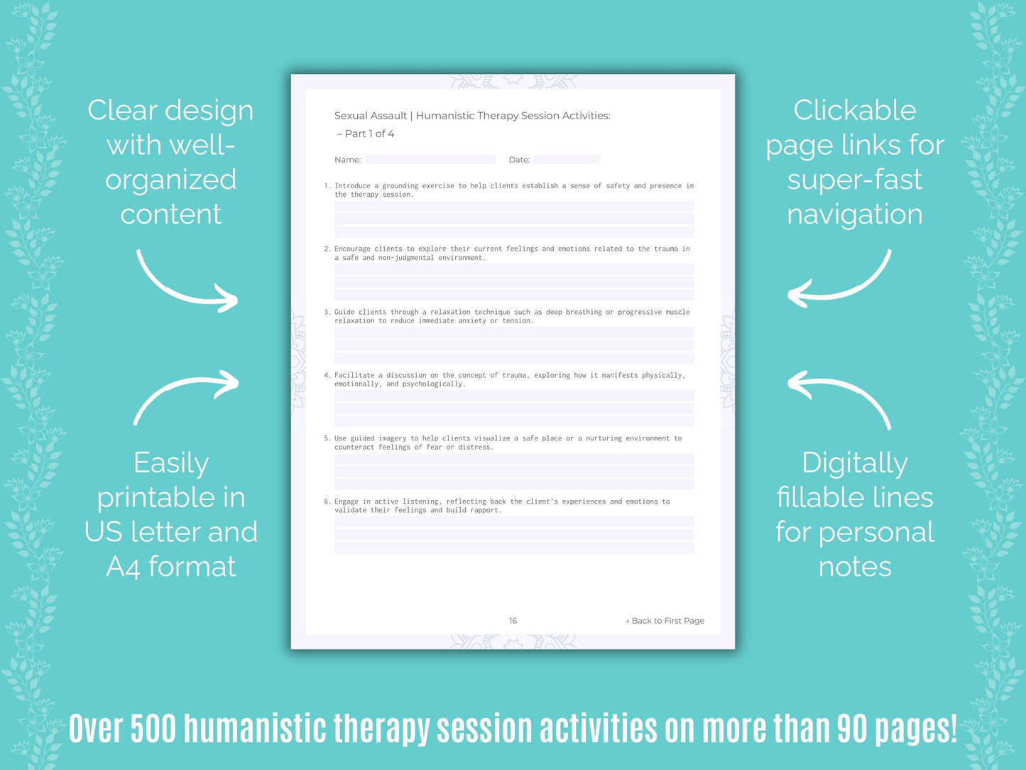 Sexual Assault Humanistic Therapy Counseling Templates