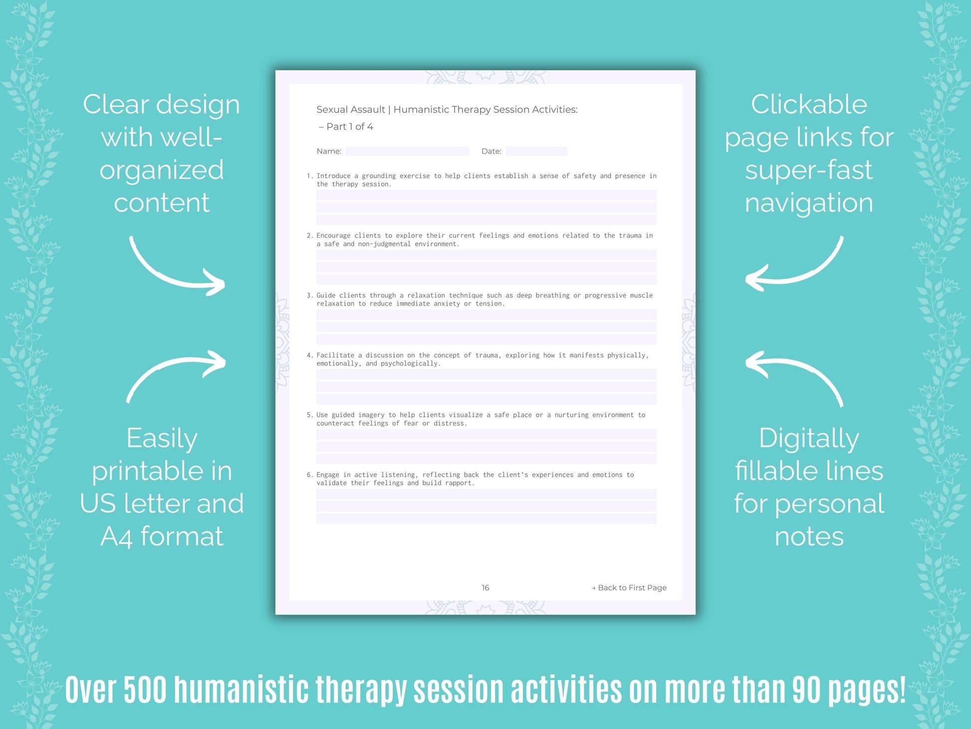 Sexual Assault Humanistic Therapy Counseling Templates