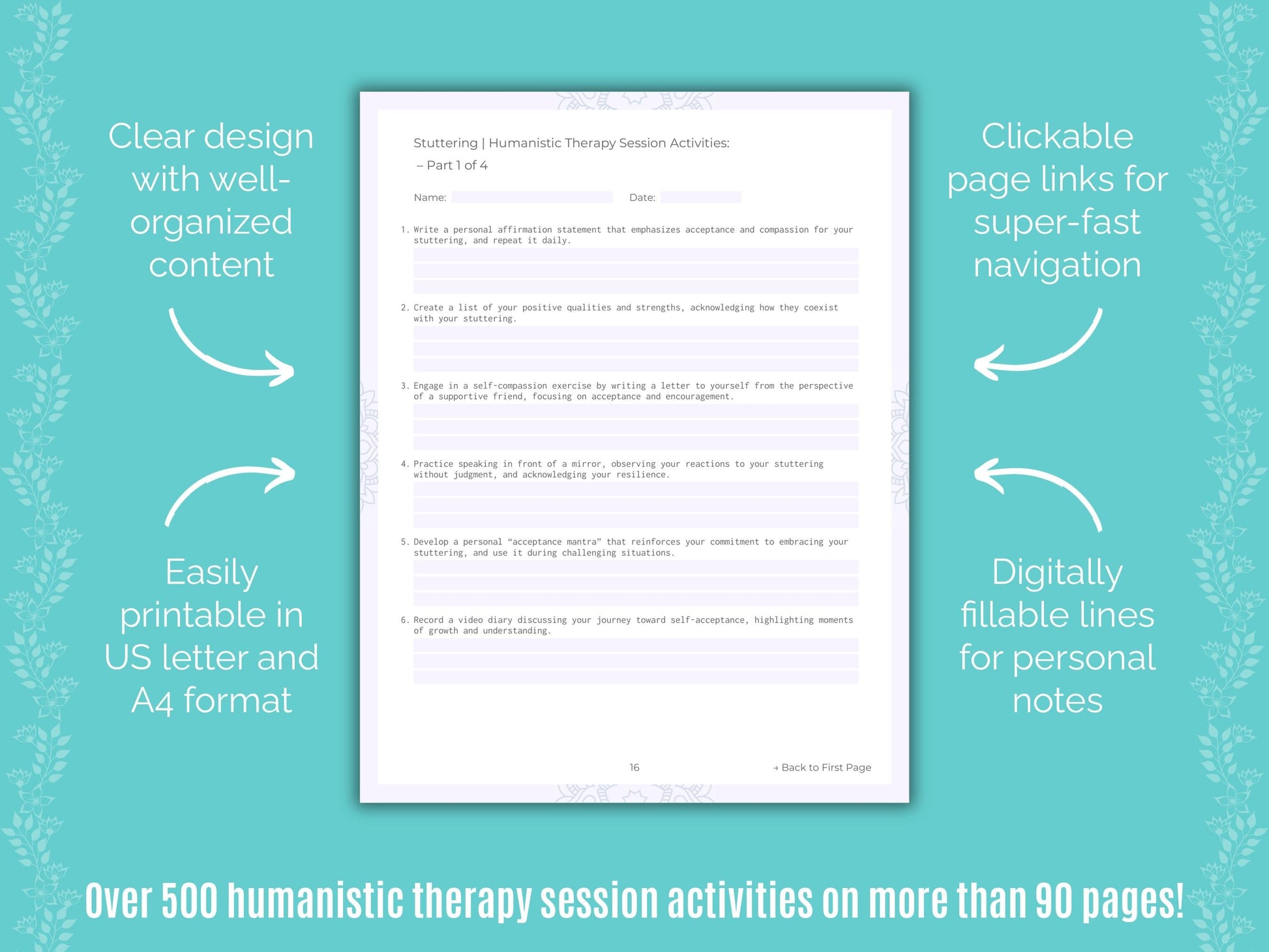 Stuttering Humanistic Therapy Counseling Templates