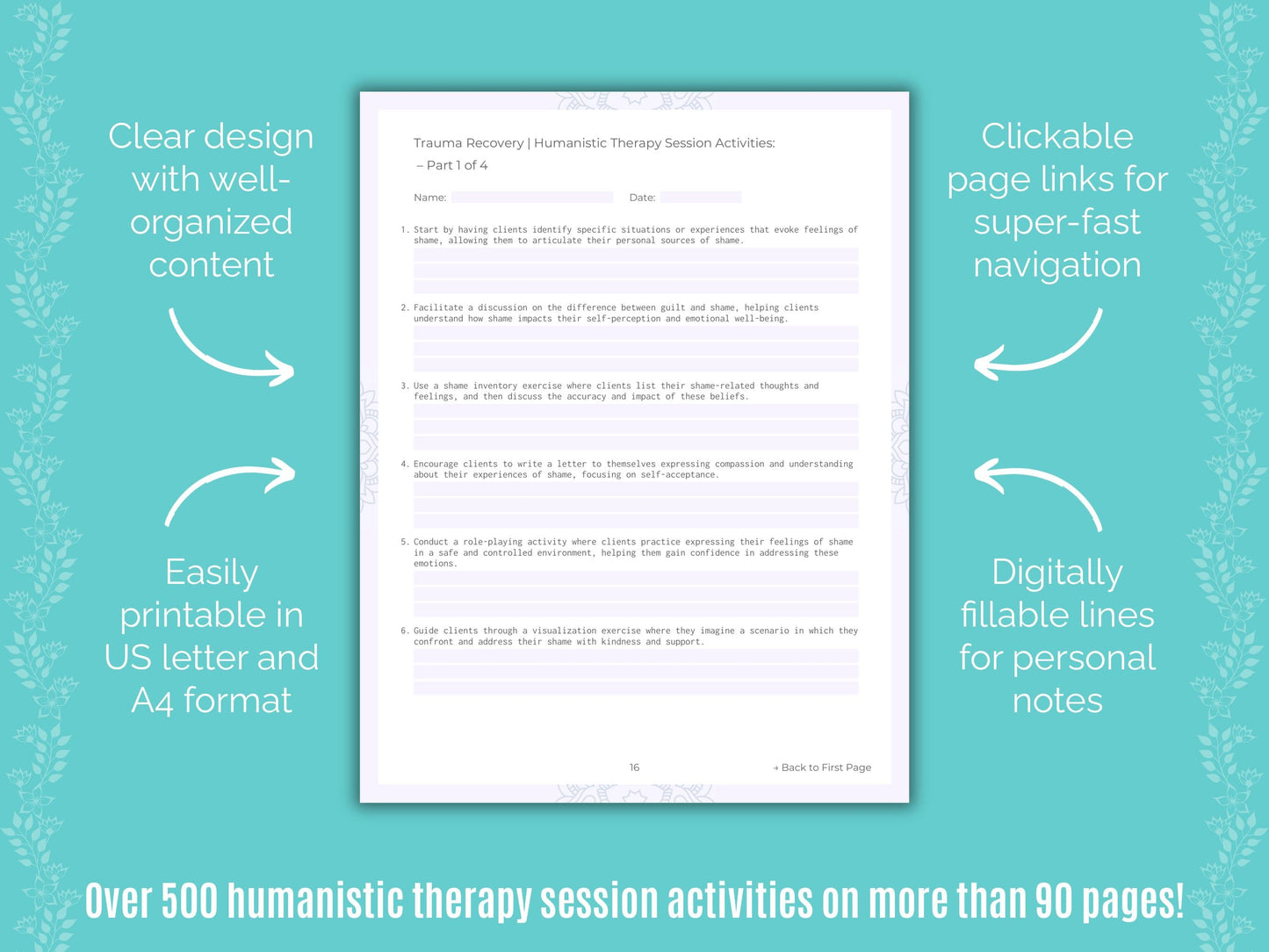 Trauma Recovery Humanistic Therapy Counseling Templates