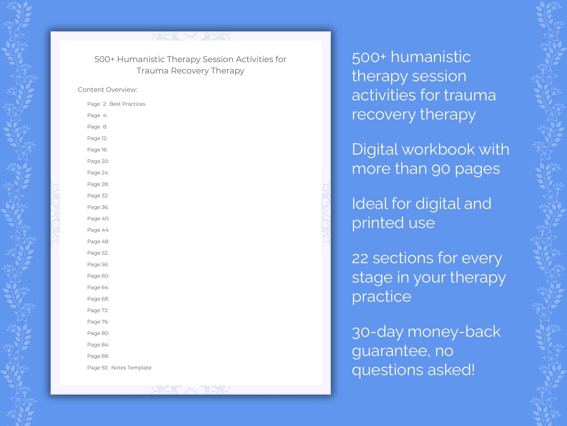 Trauma Recovery Humanistic Therapy Therapist Worksheets