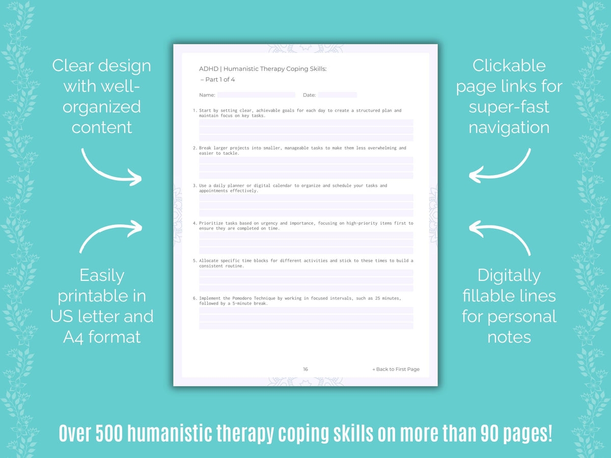 ADHD Humanistic Therapy Counseling Templates