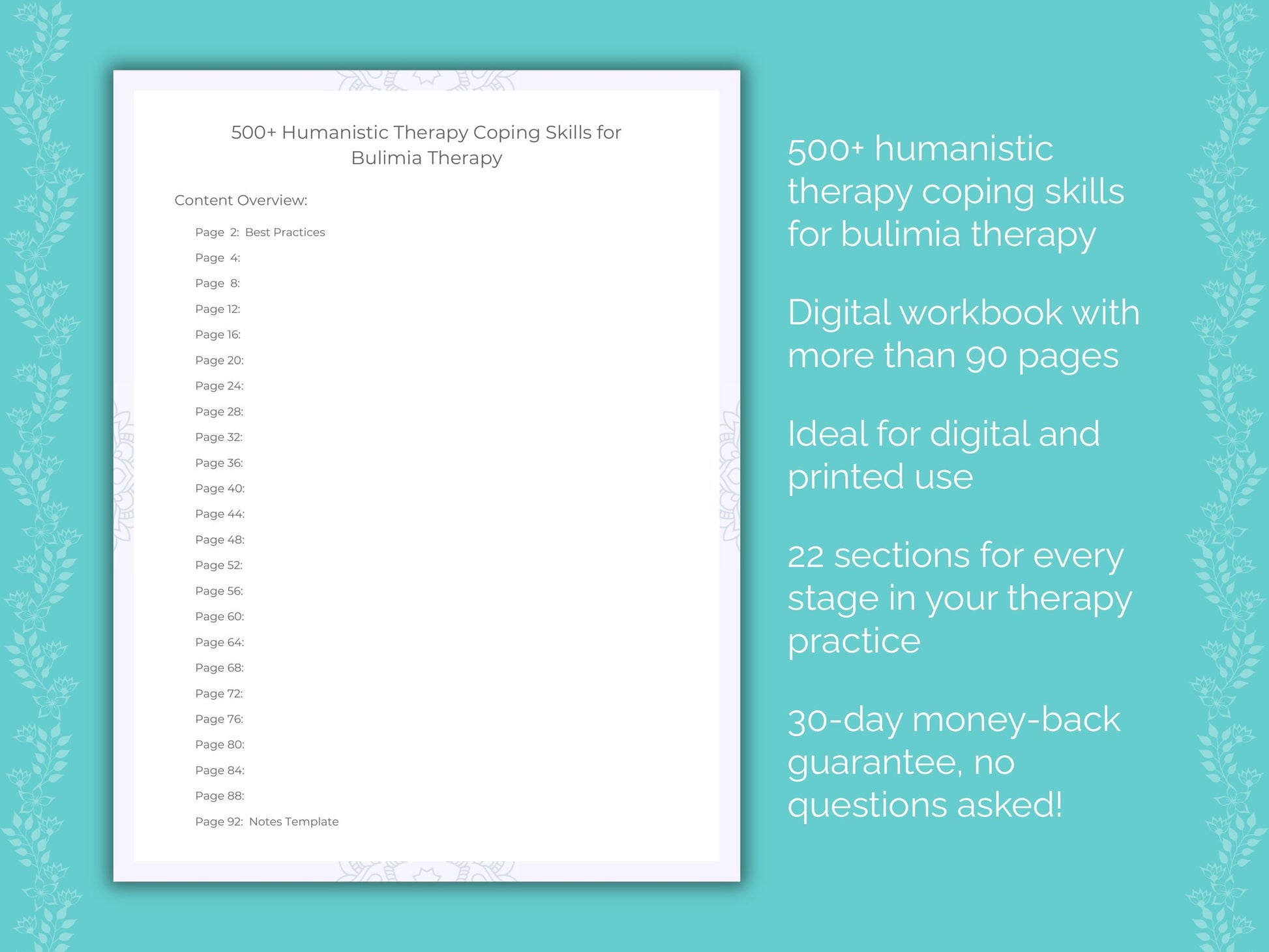 Bulimia Humanistic Therapy Therapist Worksheets
