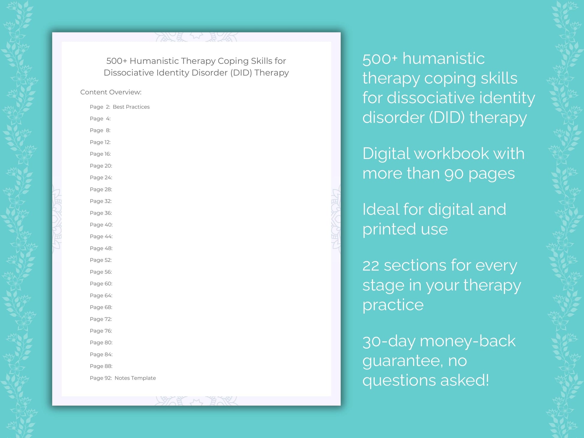 Dissociative Identity Disorder (DID) Humanistic Therapy Therapist Worksheets