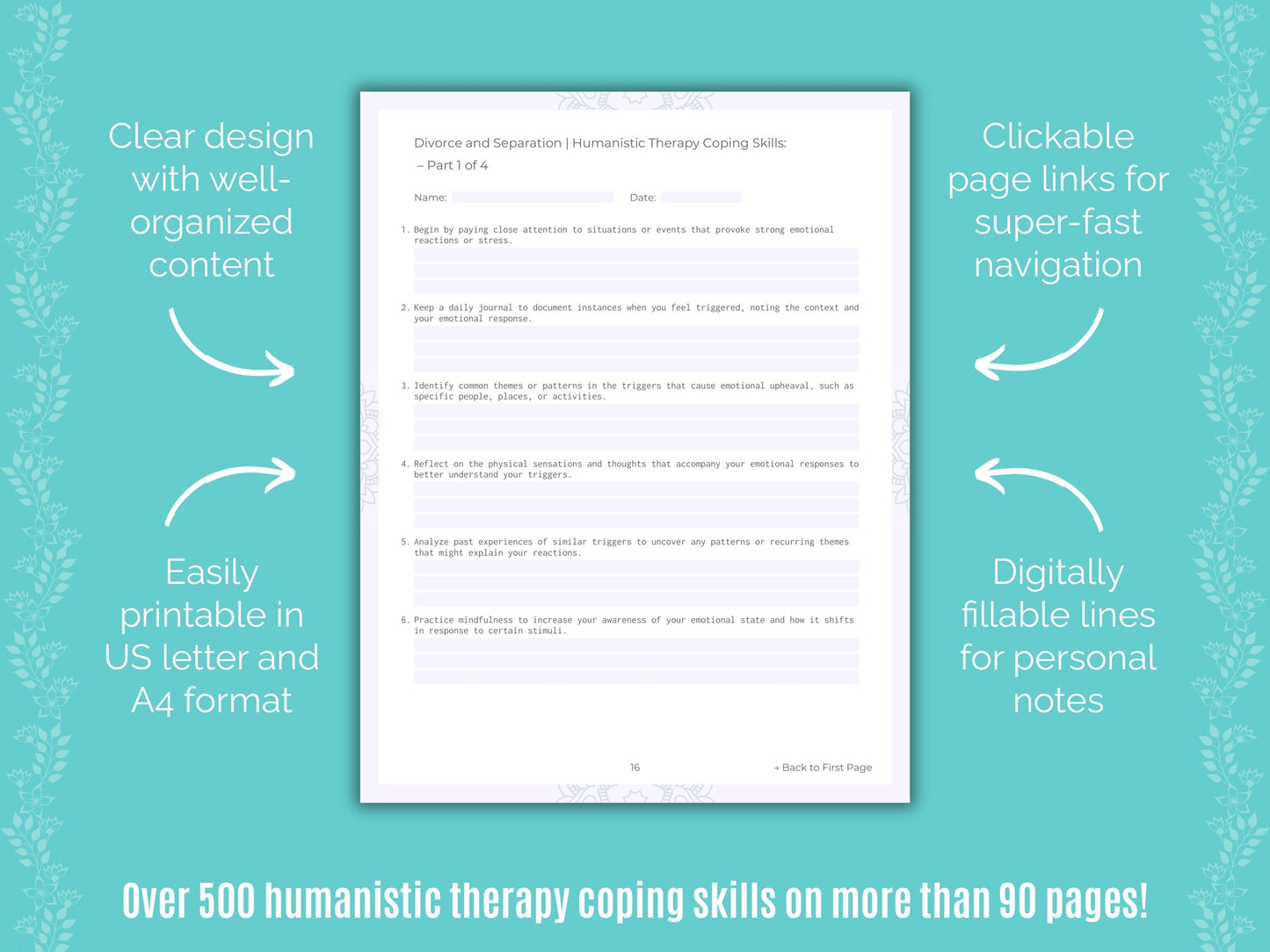 Divorce and Separation Humanistic Therapy Counseling Templates