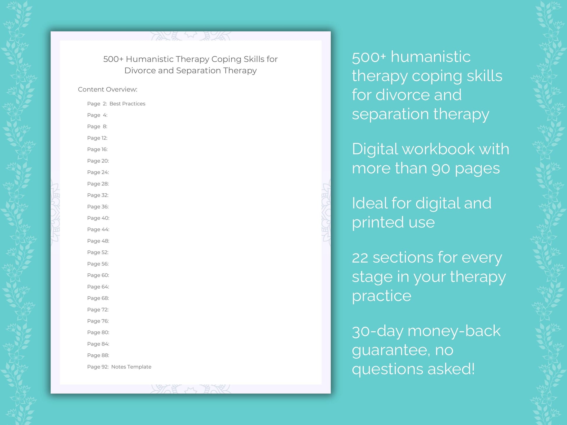 Divorce and Separation Humanistic Therapy Therapist Worksheets