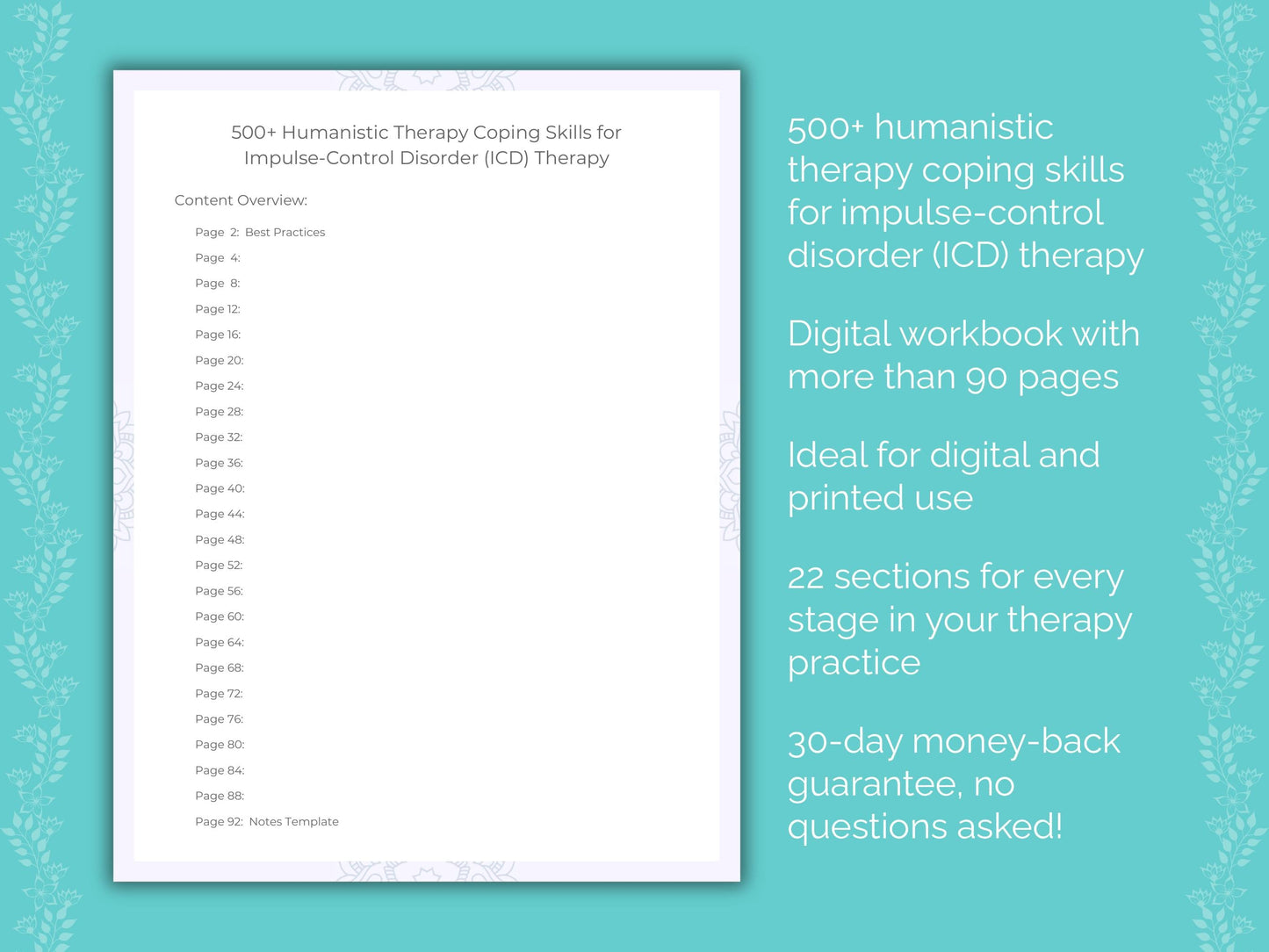 Impulse-Control Disorder (ICD) Humanistic Therapy Therapist Worksheets