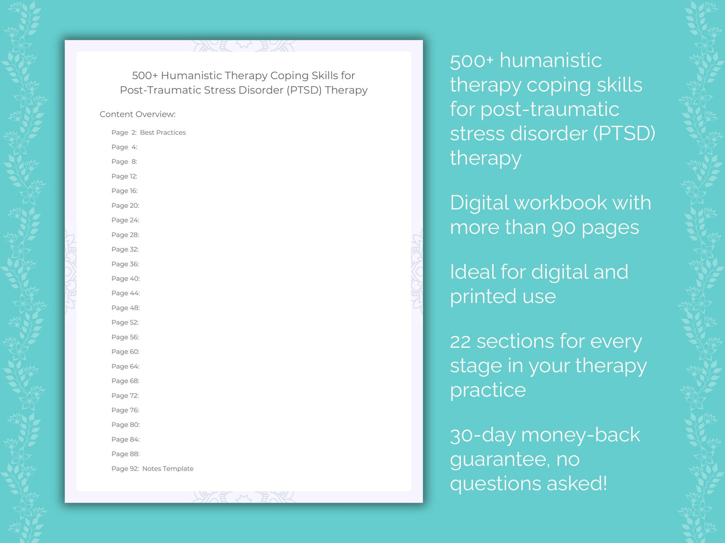 Post-Traumatic Stress Disorder (PTSD) Humanistic Therapy Therapist Worksheets