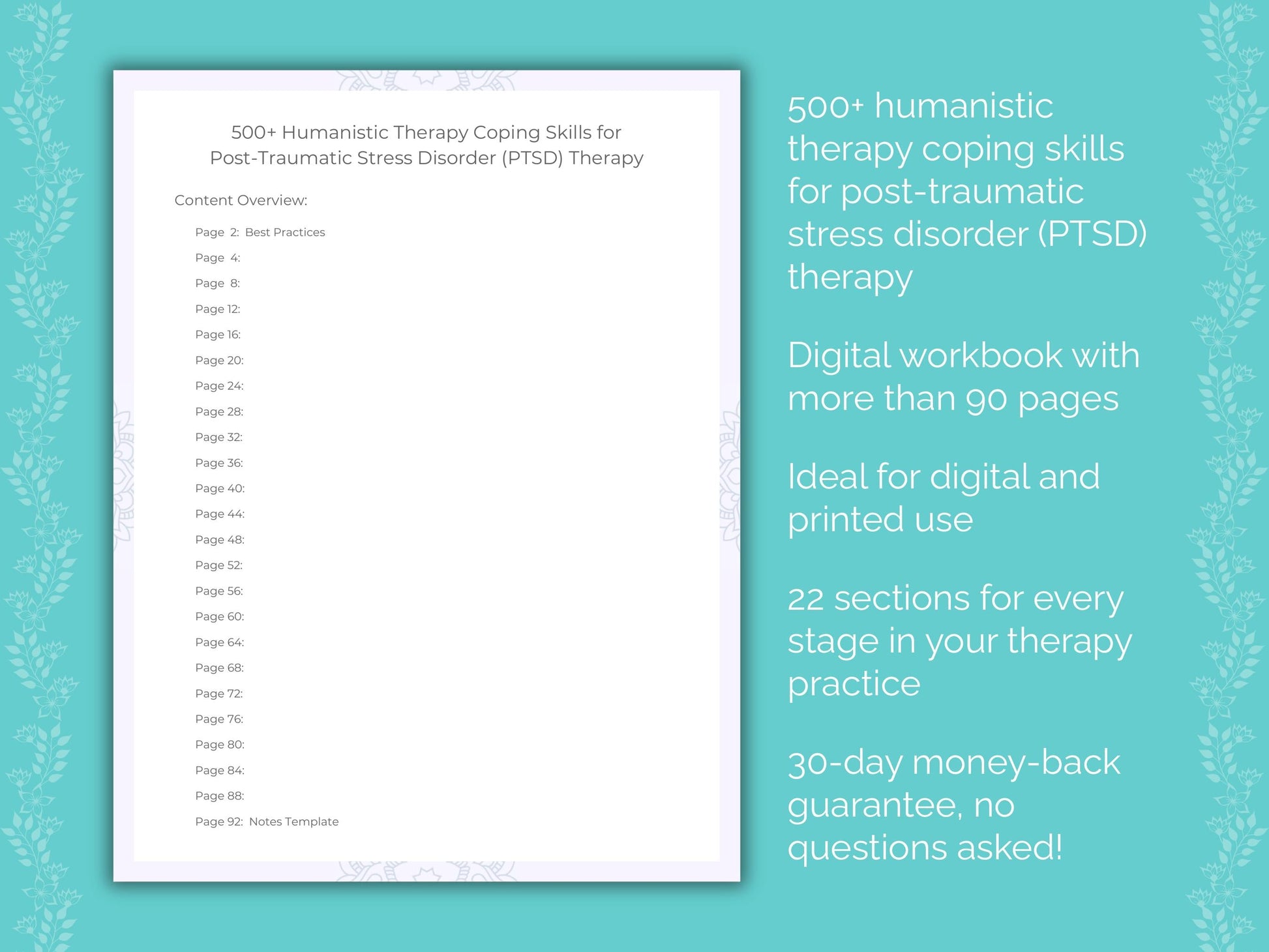 Post-Traumatic Stress Disorder (PTSD) Humanistic Therapy Therapist Worksheets