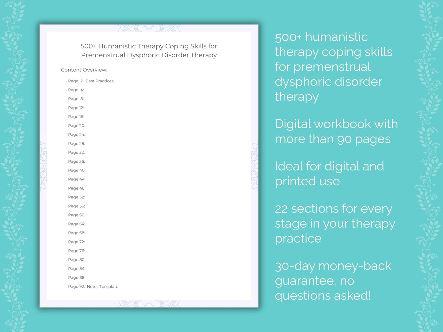 Premenstrual Dysphoric Disorder Humanistic Therapy Therapist Worksheets