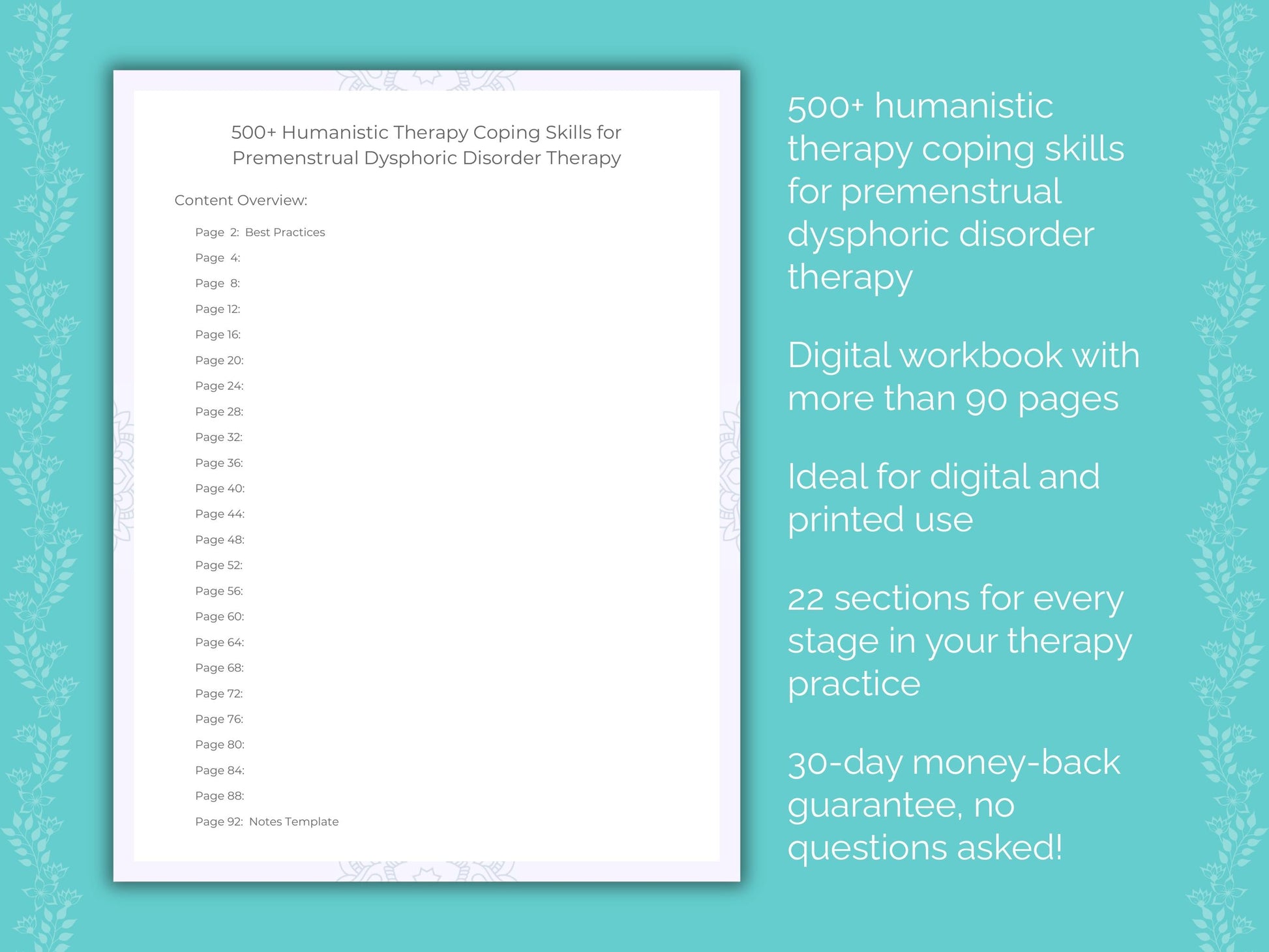 Premenstrual Dysphoric Disorder Humanistic Therapy Therapist Worksheets