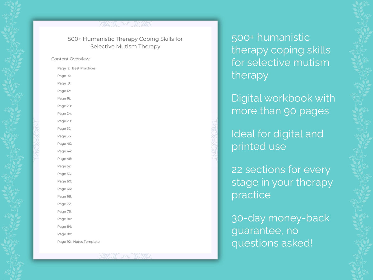 Selective Mutism Humanistic Therapy Therapist Worksheets