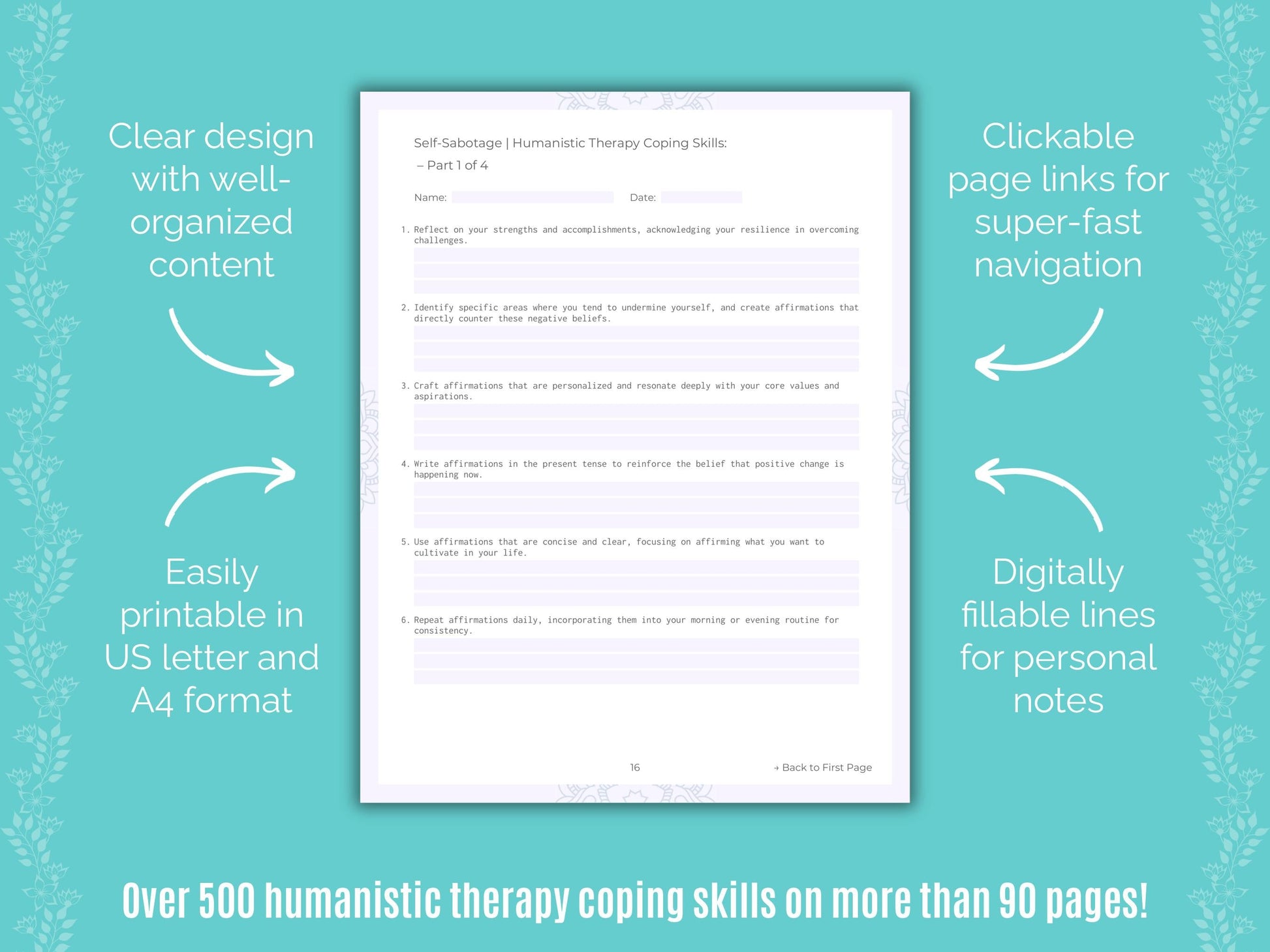 Self-Sabotage Humanistic Therapy Counseling Templates