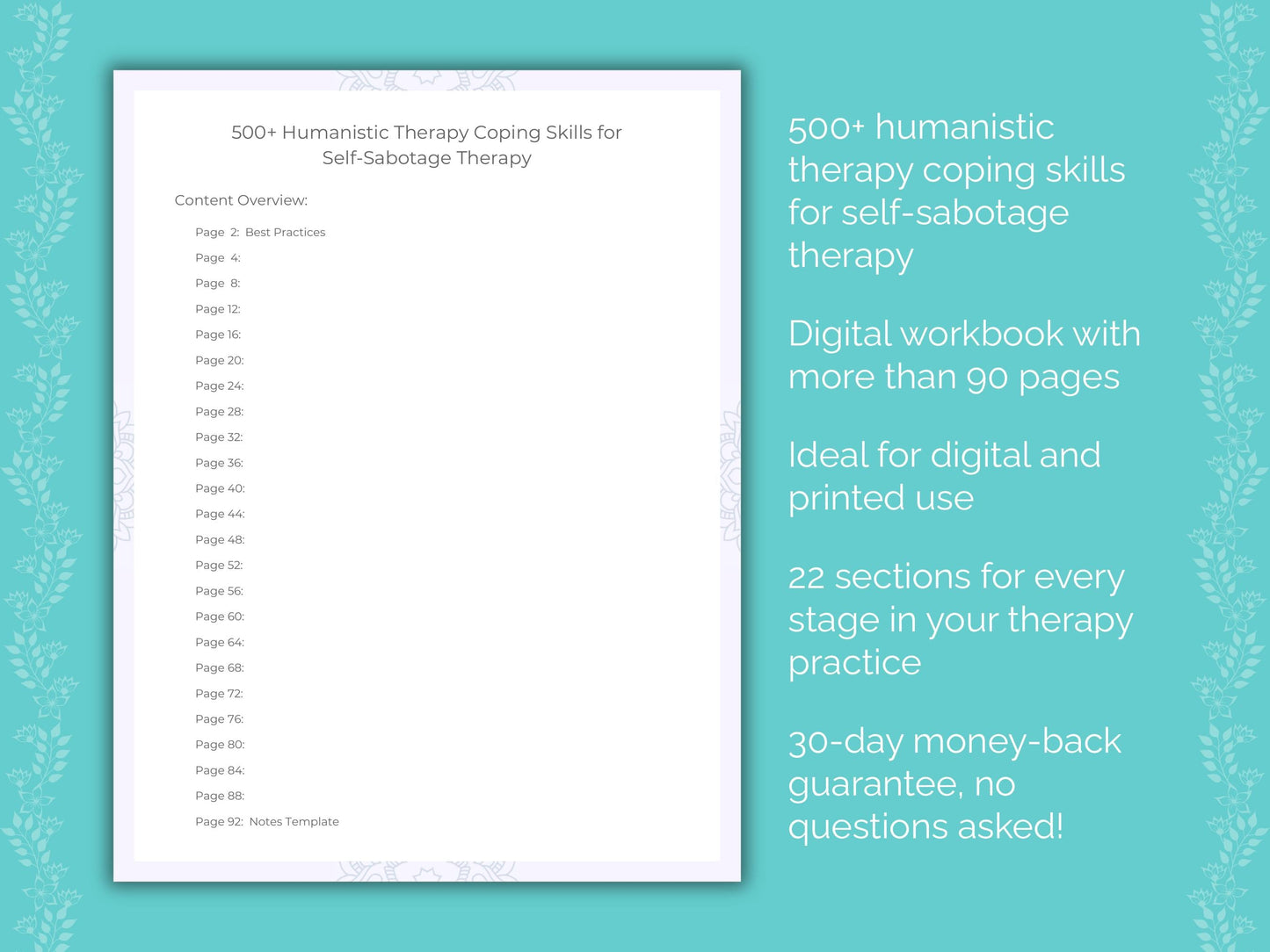 Self-Sabotage Humanistic Therapy Therapist Worksheets