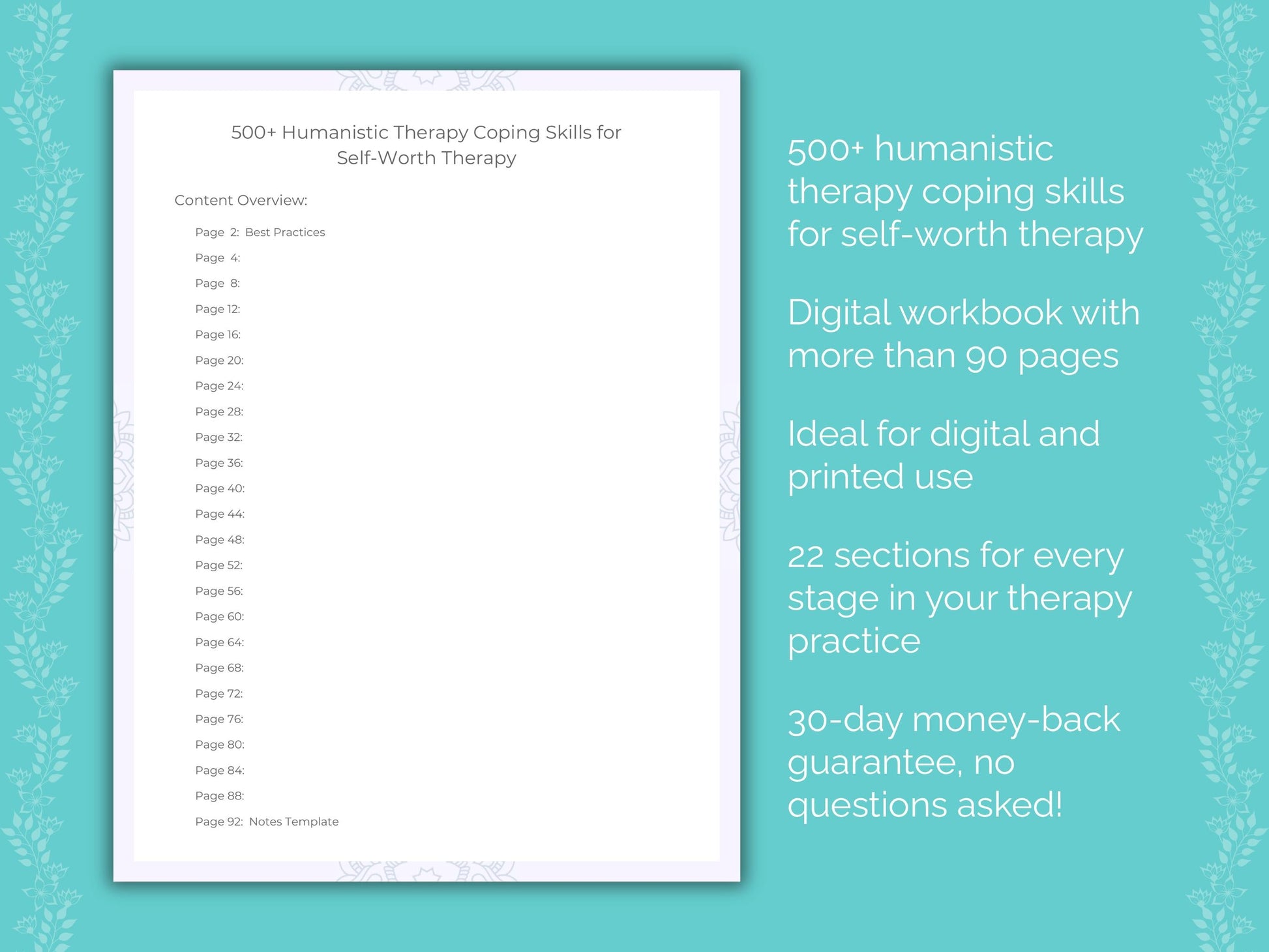 Self-Worth Humanistic Therapy Therapist Worksheets