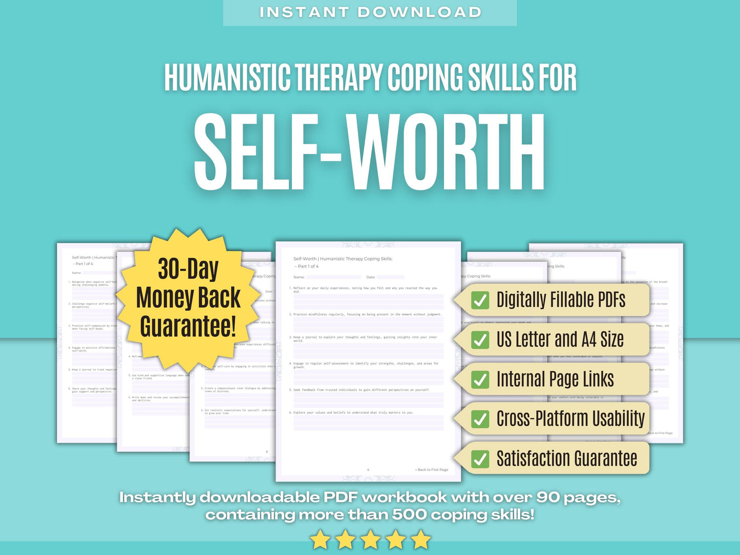 Self-Worth Humanistic Therapy Psychology Workbooks