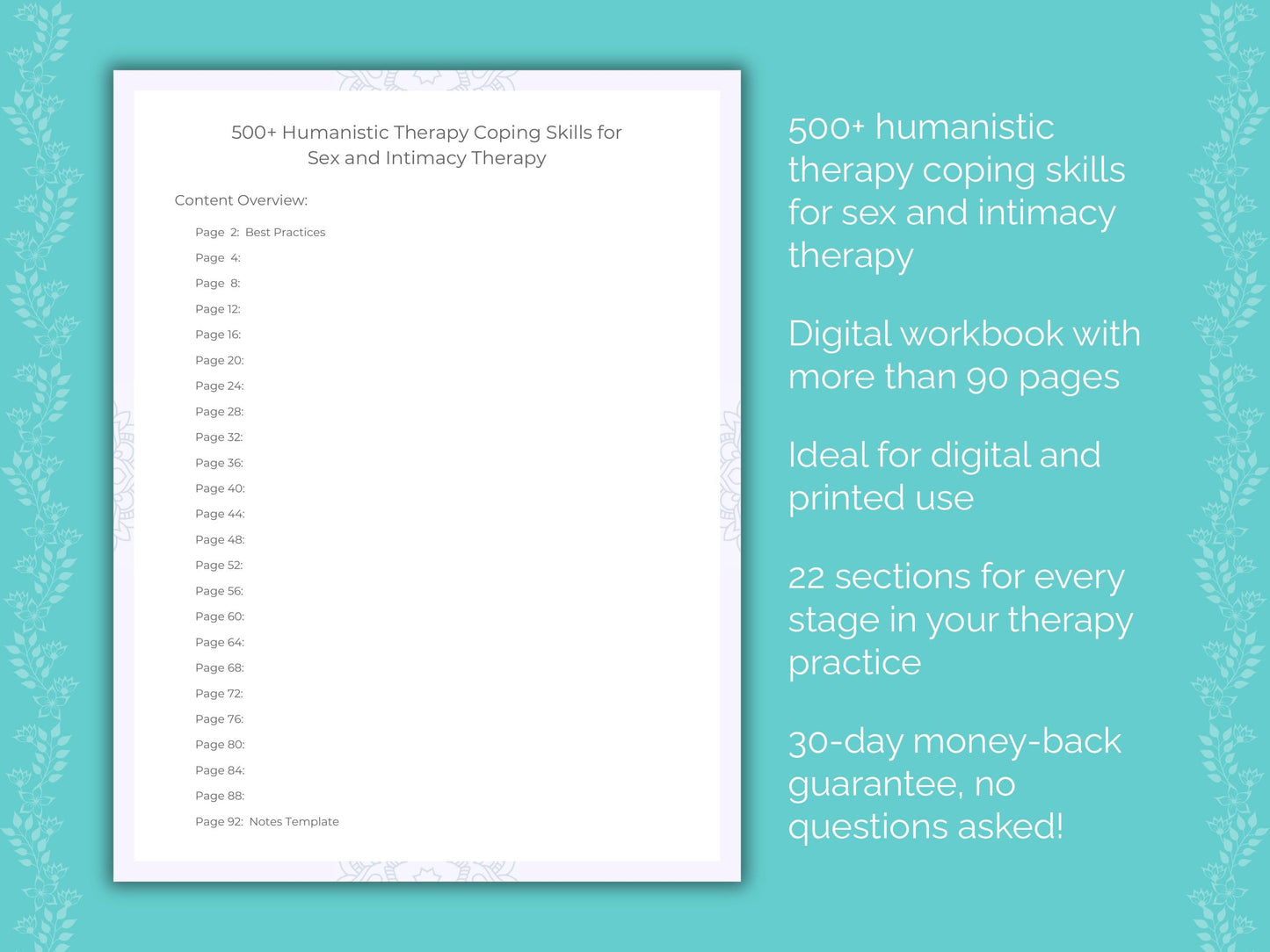 Sex and Intimacy Humanistic Therapy Therapist Worksheets