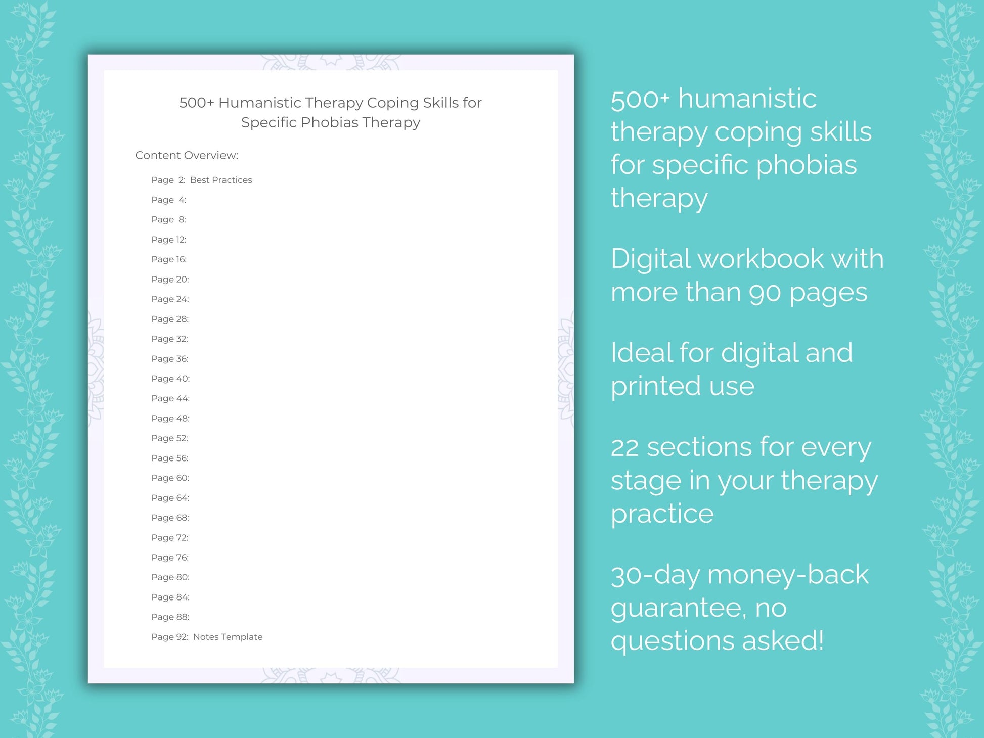 Specific Phobias Humanistic Therapy Therapist Worksheets