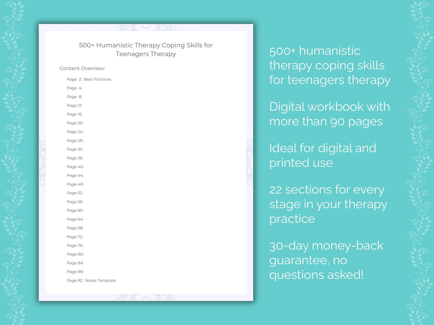 Teenagers Humanistic Therapy Therapist Worksheets