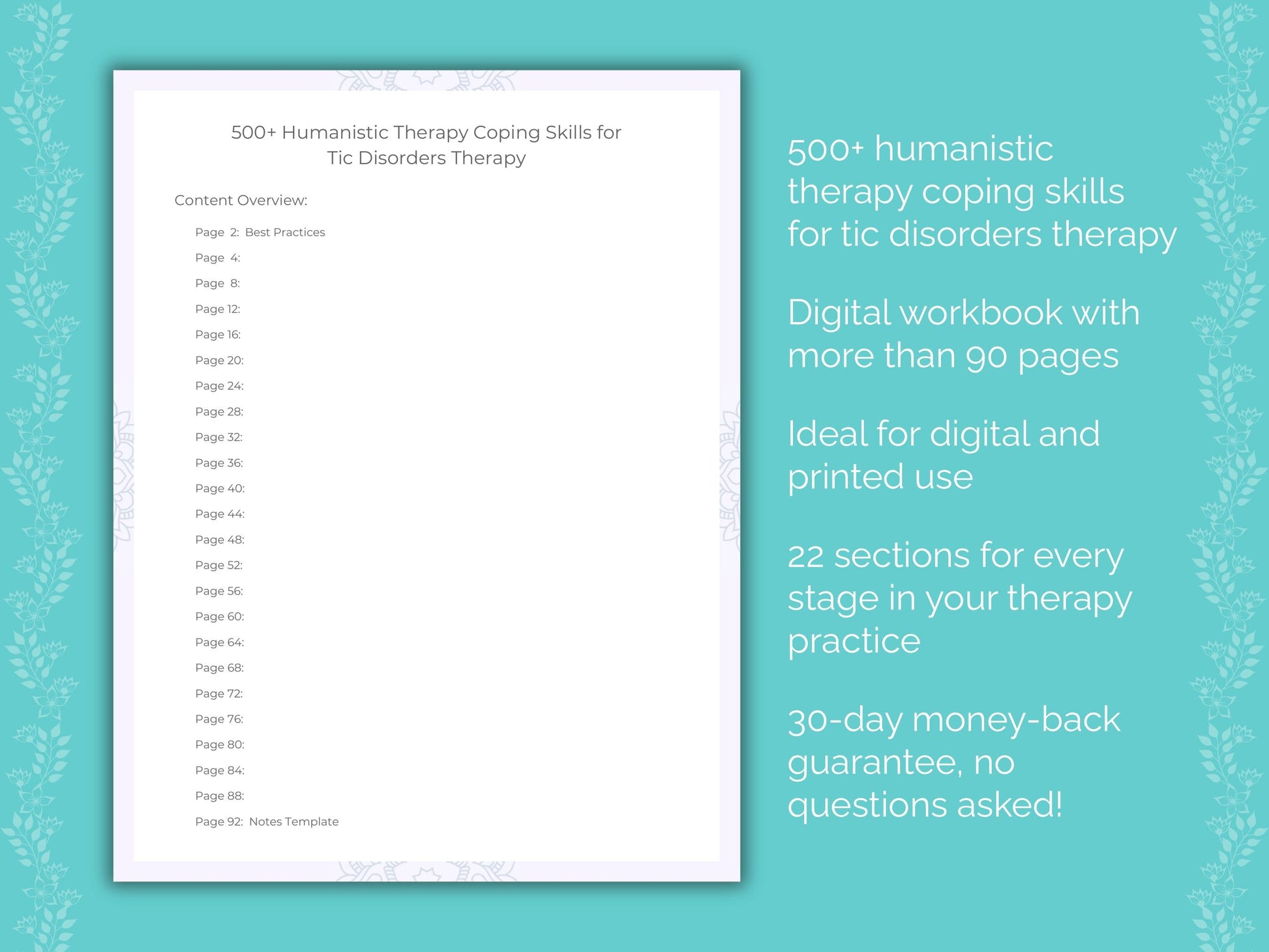 Tic Disorders Humanistic Therapy Therapist Worksheets