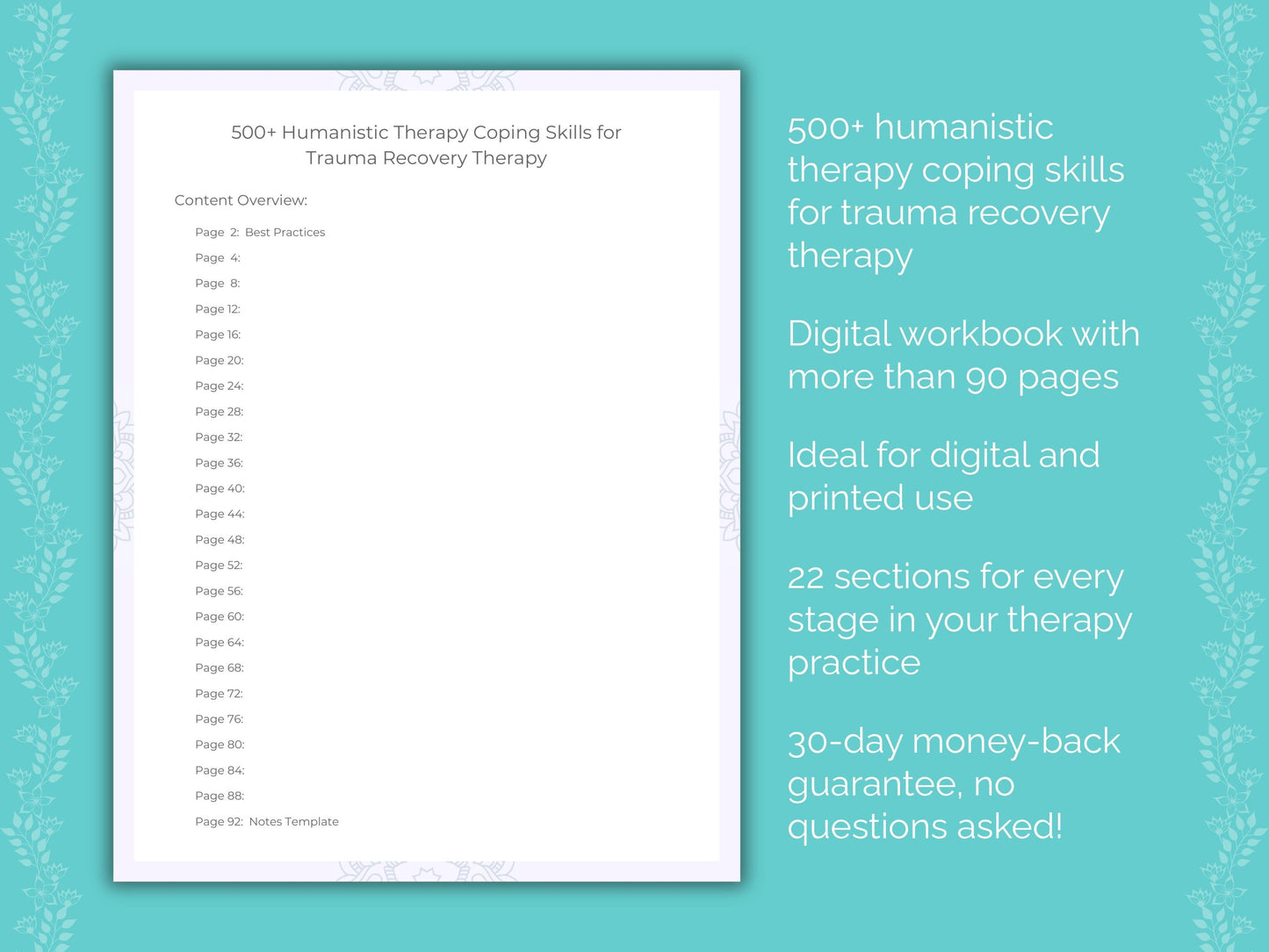 Trauma Recovery Humanistic Therapy Therapist Worksheets