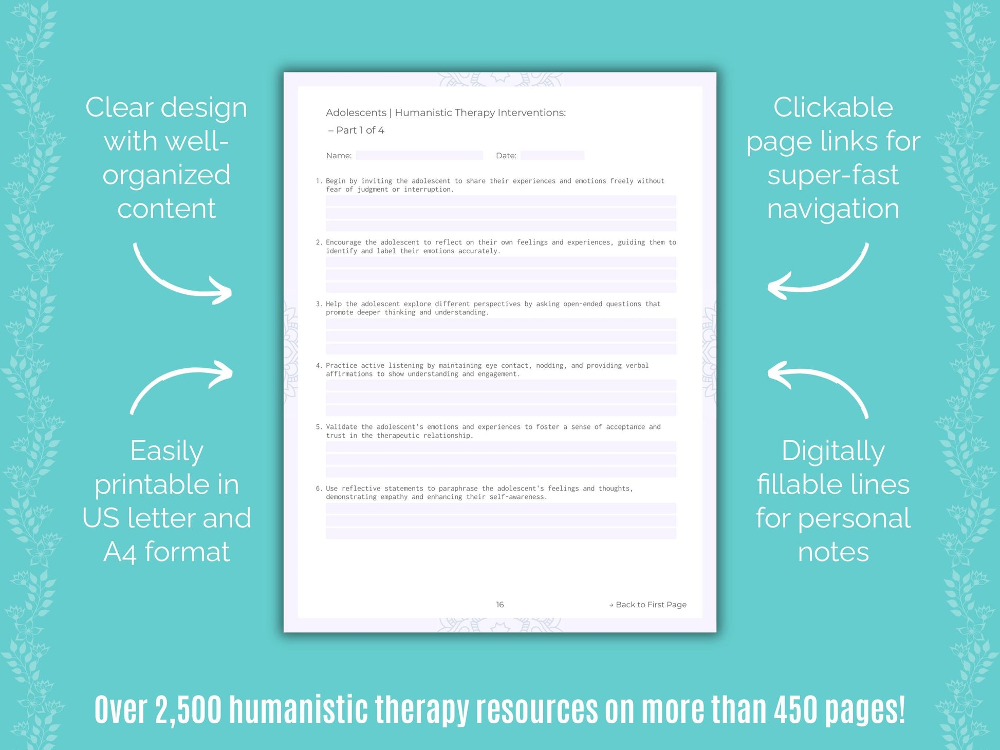 Adolescents Humanistic Therapy Counseling Templates