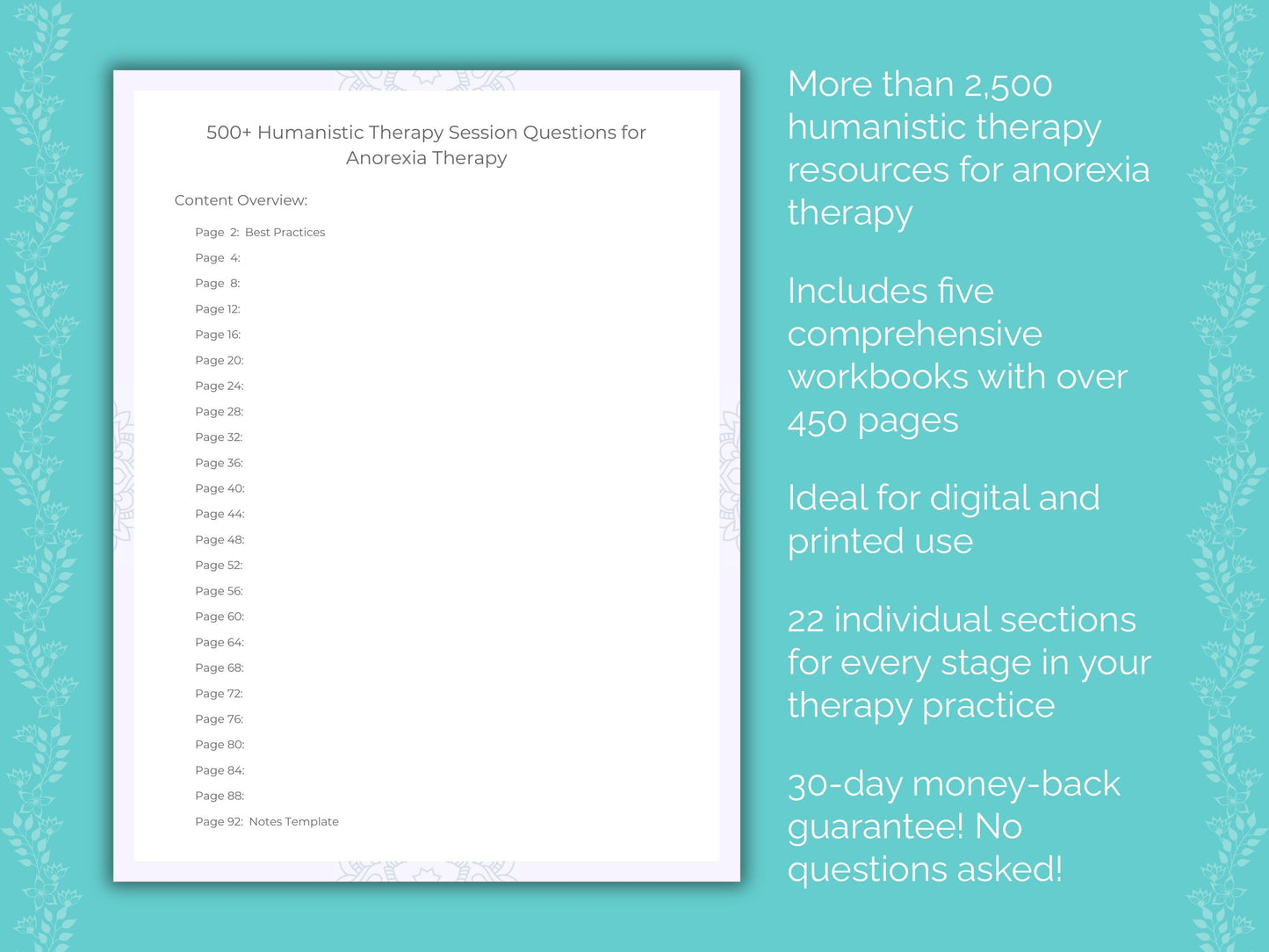 Anorexia Humanistic Therapy Therapist Worksheets
