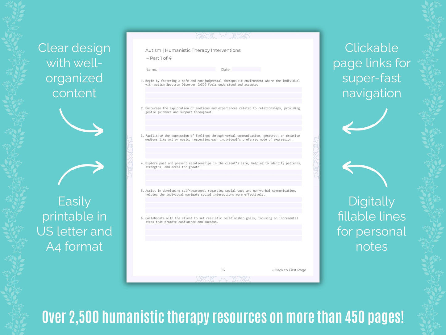 Autism Spectrum Disorder Humanistic Therapy Counseling Templates