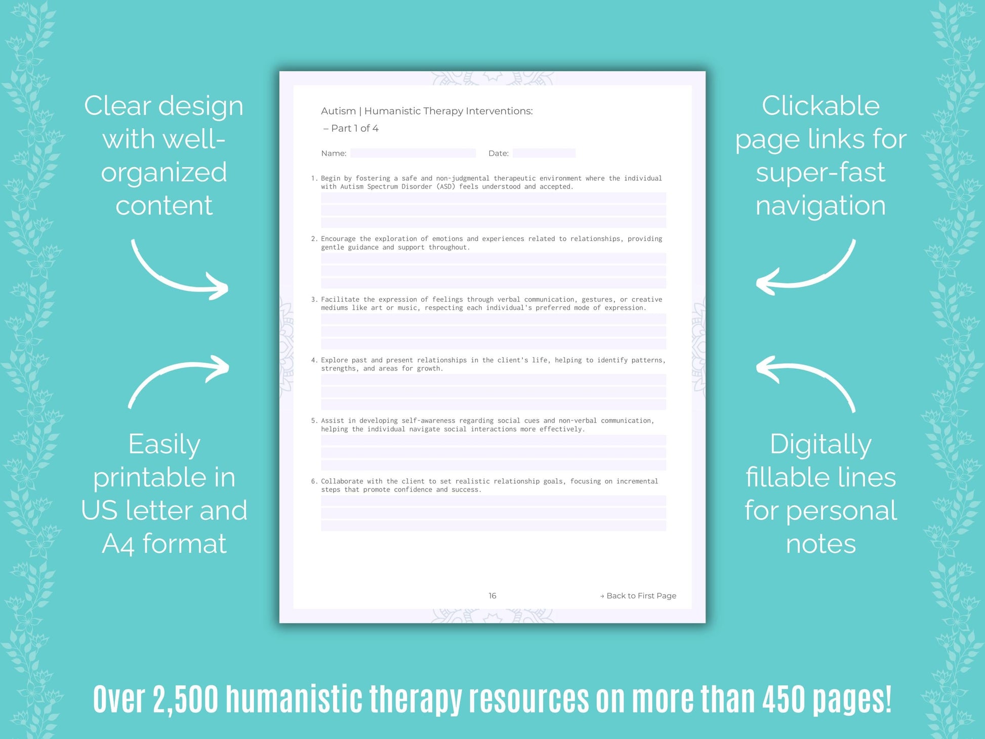 Autism Spectrum Disorder Humanistic Therapy Counseling Templates