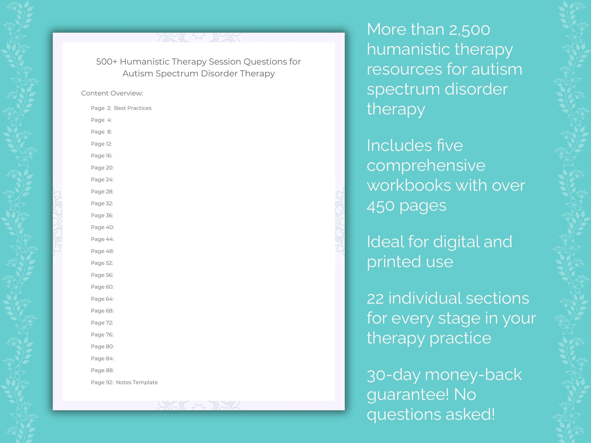 Autism Spectrum Disorder Humanistic Therapy Therapist Worksheets