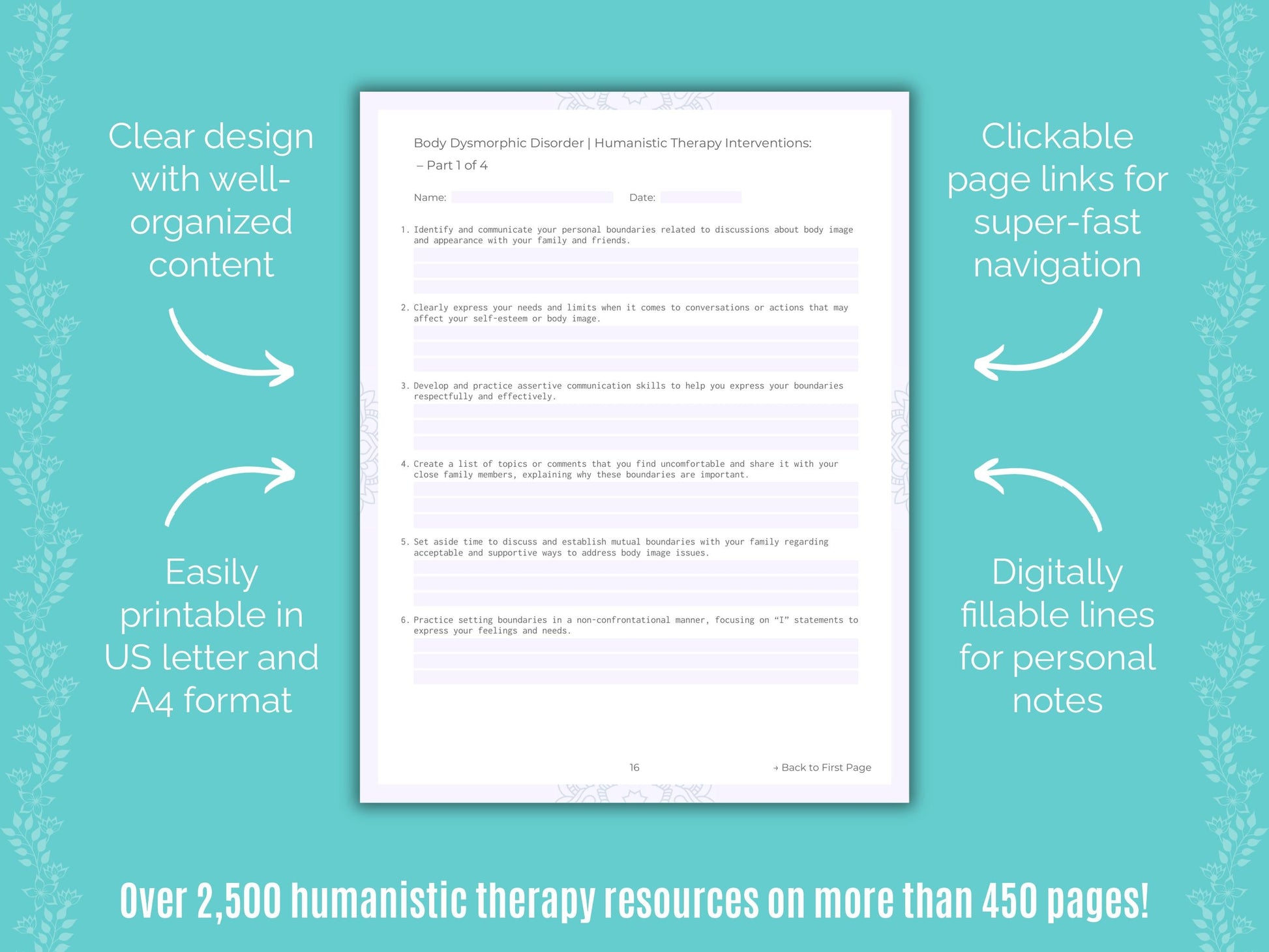 Body Dysmorphic Disorder (BDD) Humanistic Therapy Counseling Templates