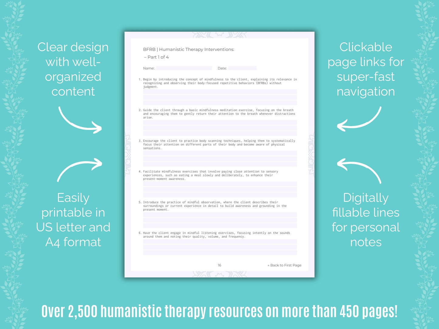 Body-Focused Repetitive Behavior (BFRB) Humanistic Therapy Counseling Templates