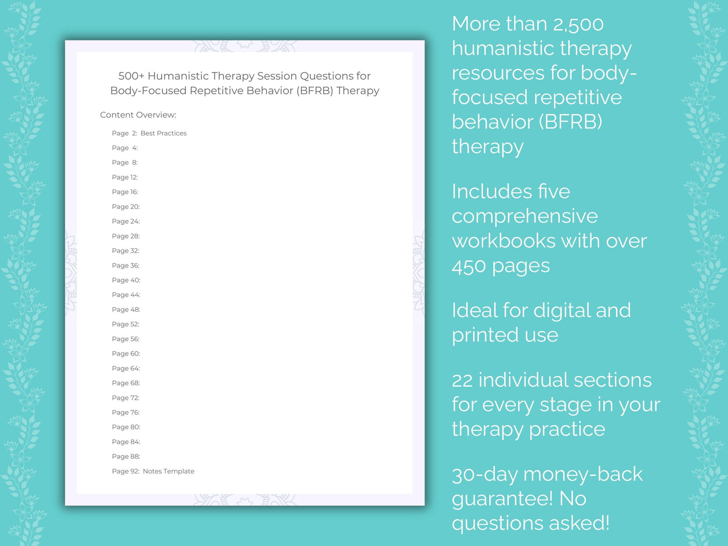 Body-Focused Repetitive Behavior (BFRB) Humanistic Therapy Therapist Worksheets