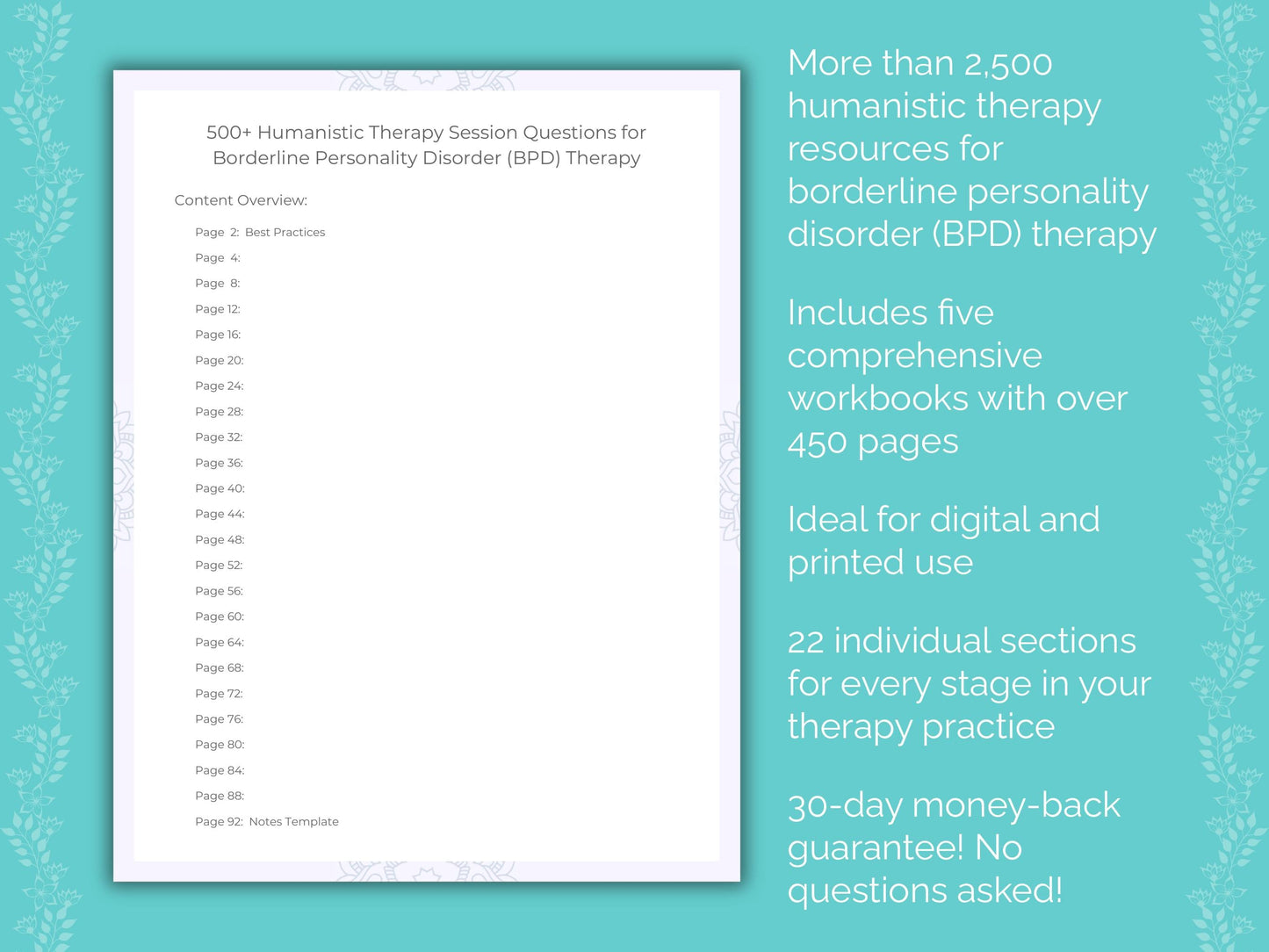 Borderline Personality Disorder (BPD) Humanistic Therapy Therapist Worksheets