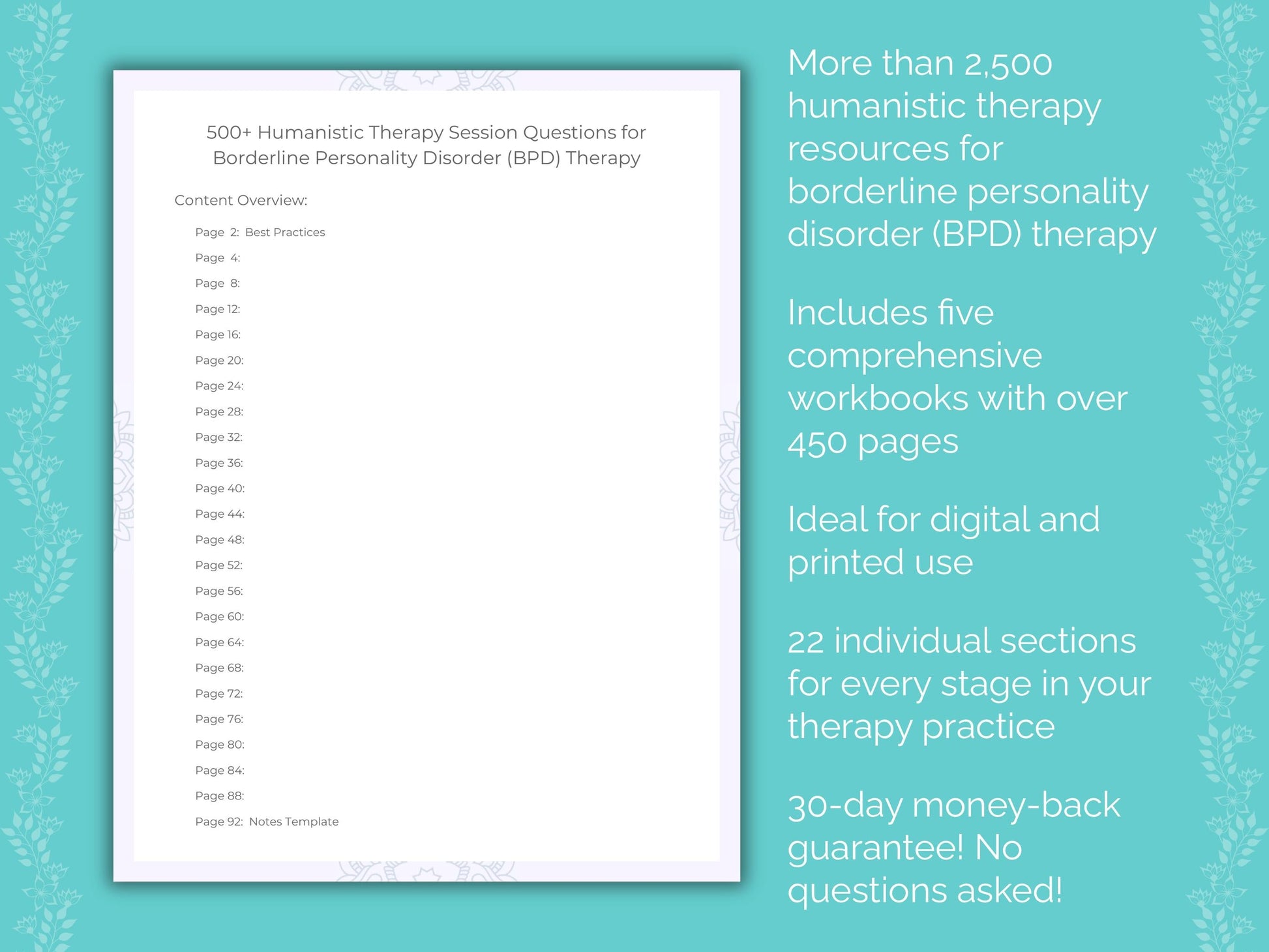 Borderline Personality Disorder (BPD) Humanistic Therapy Therapist Worksheets