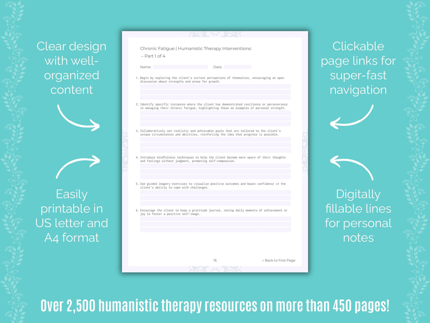 Chronic Fatigue Humanistic Therapy Counseling Templates