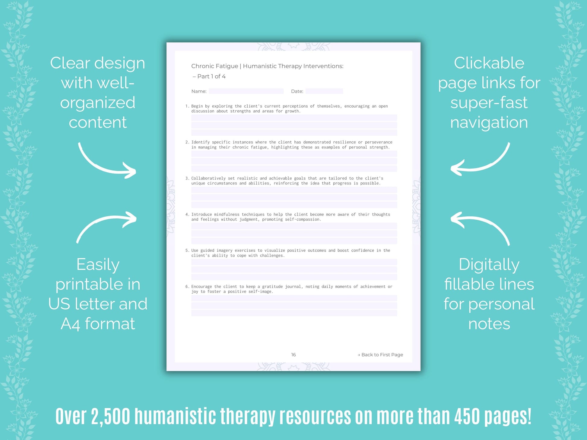 Chronic Fatigue Humanistic Therapy Counseling Templates